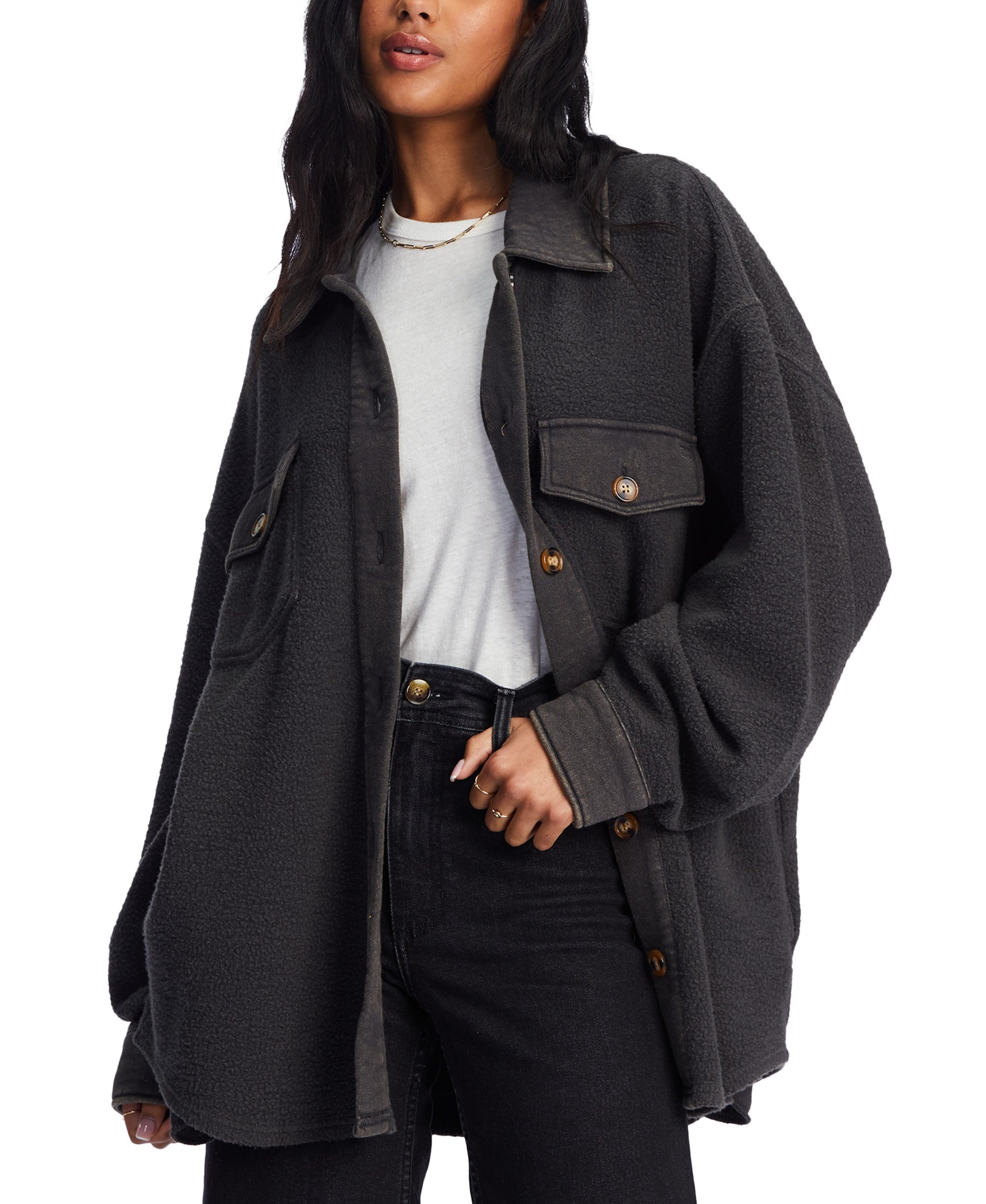 Juniors' Any Time Oversized Fleece Shacket