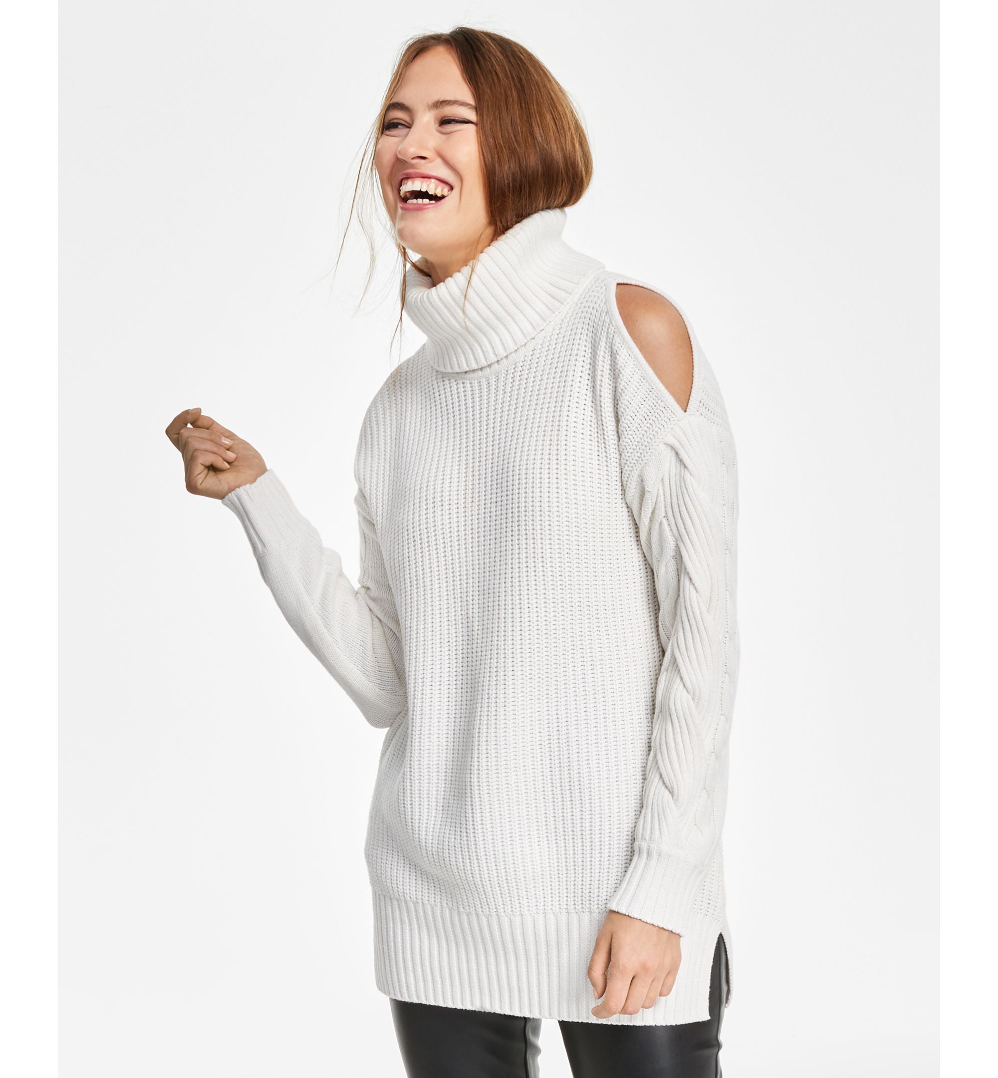 INC International Concepts Womens Cold Shoulder Cable Sleeve Sweater