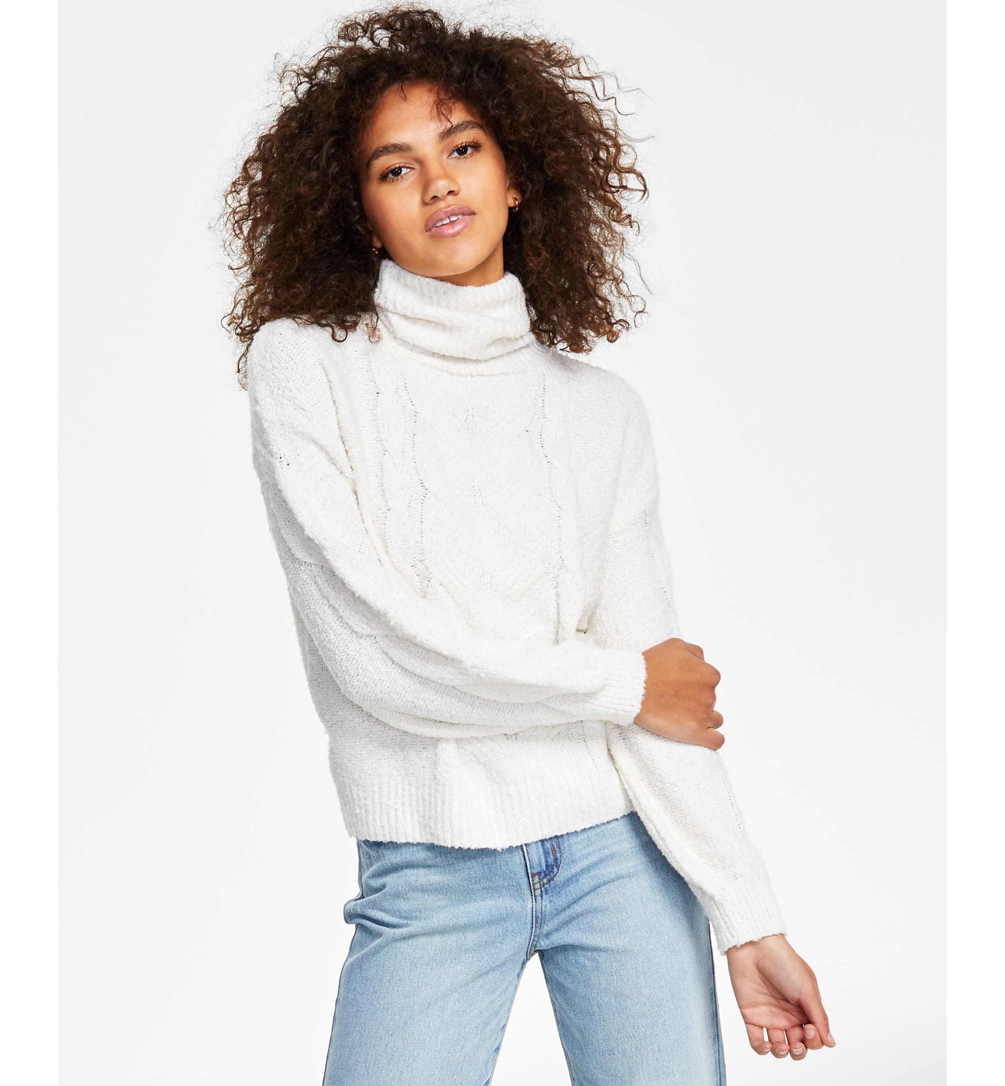 Juniors' Cable-Knit Turtleneck Sweater