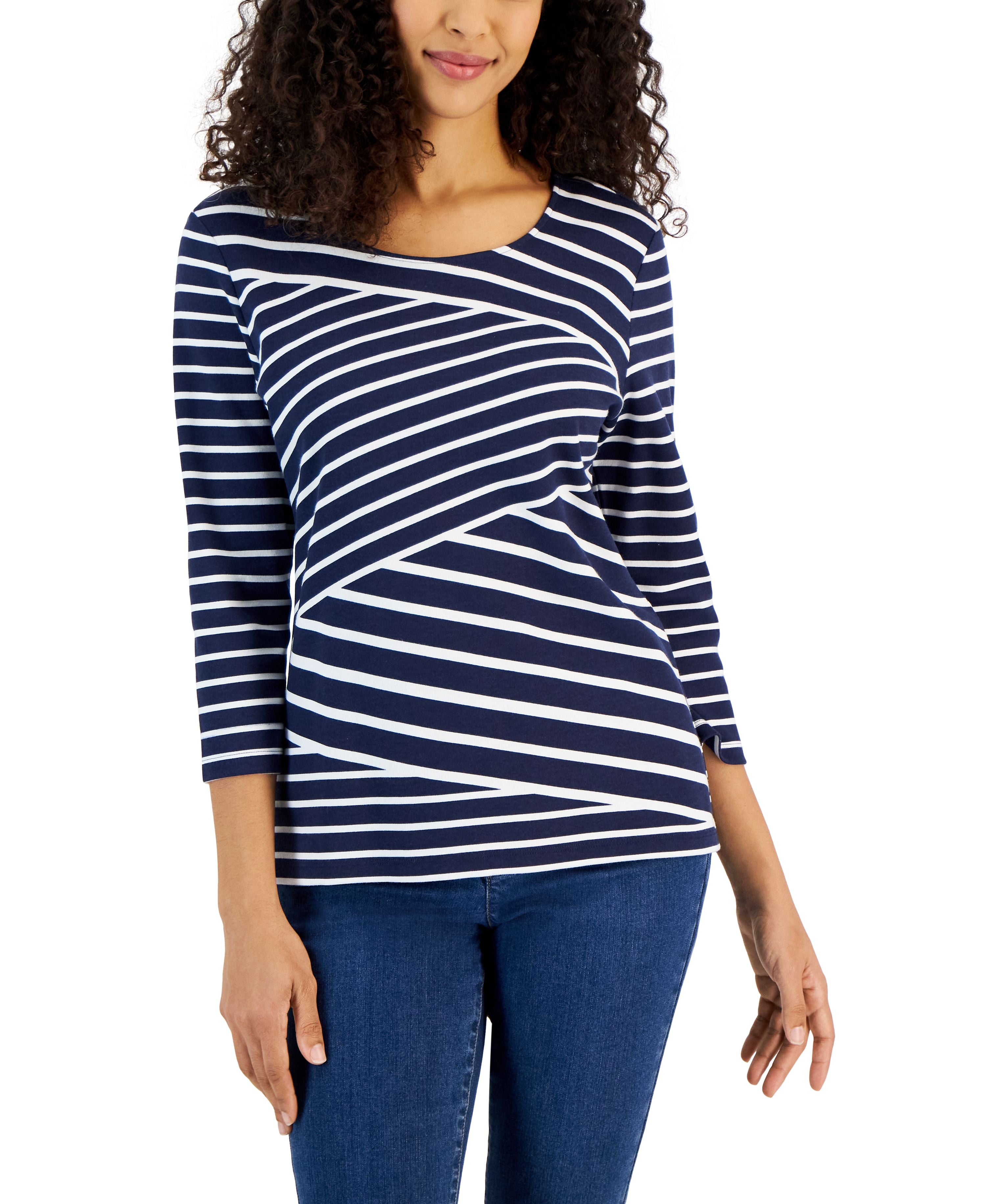 Women's Callie Asymmetrical-Stripe 3/4-Sleeve Top