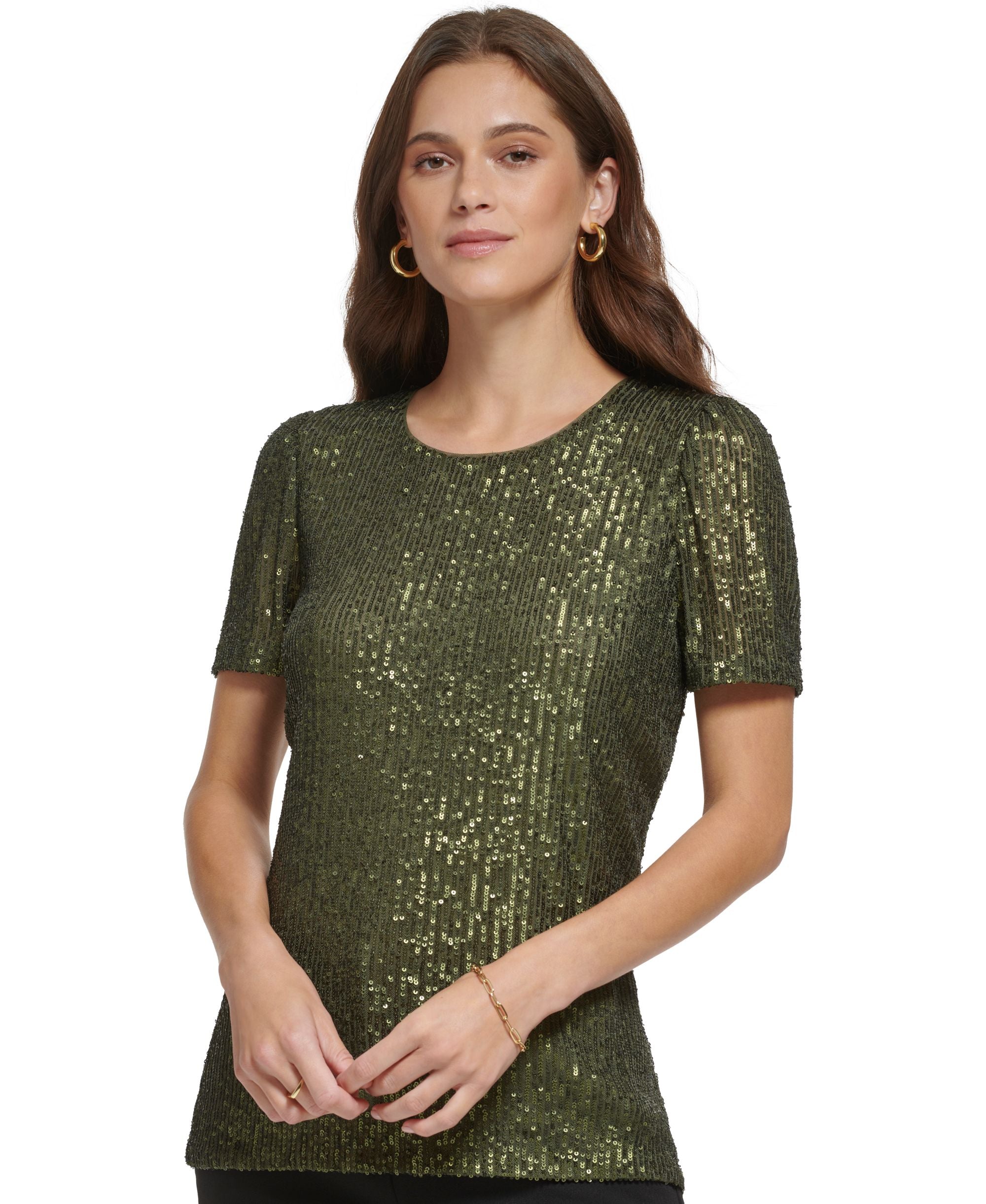 Women's Sequined Short-Sleeve Crewneck Blouse