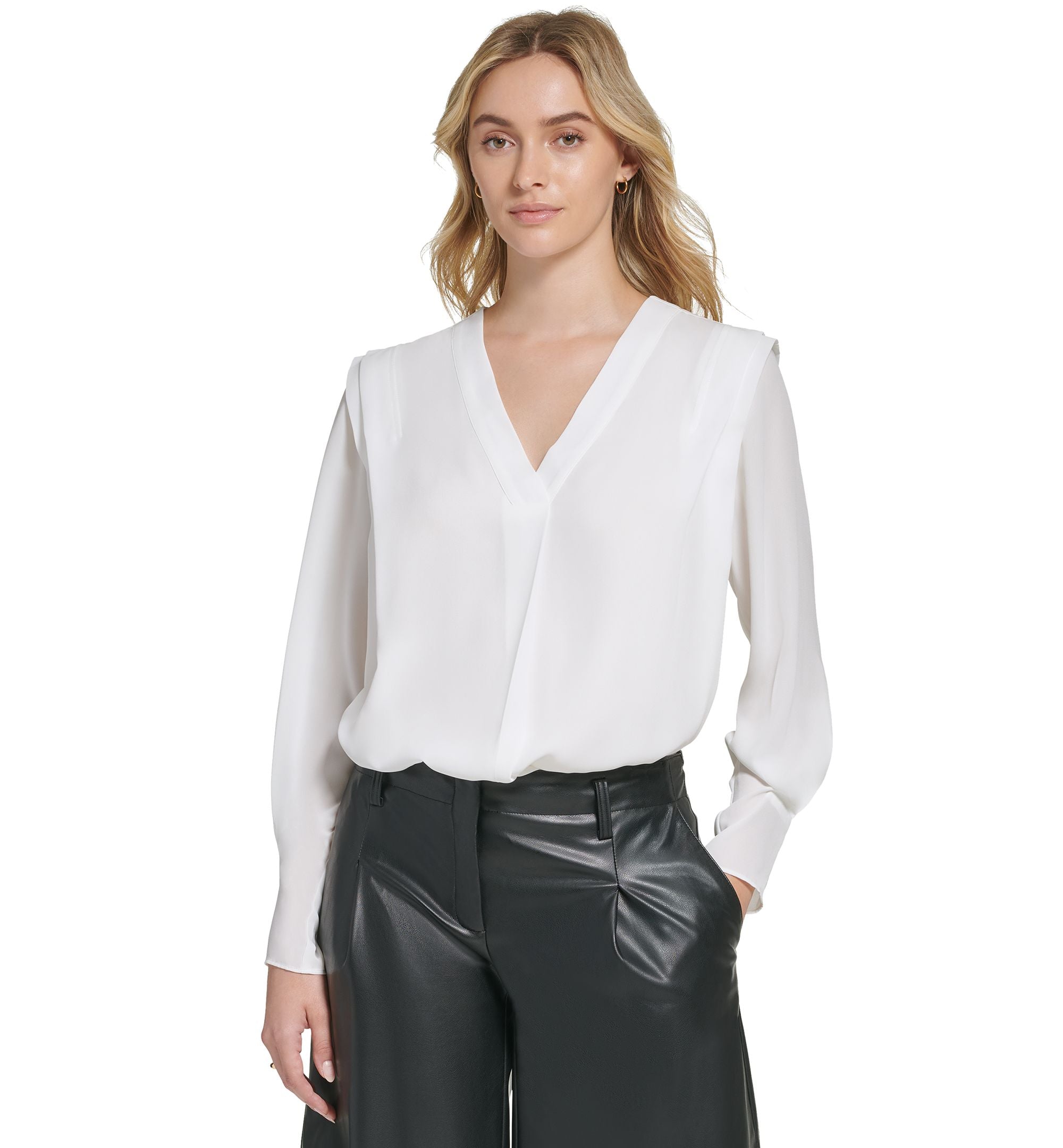 Calvin Klein Womens X Fit Long Sleeve V Neck Blouse