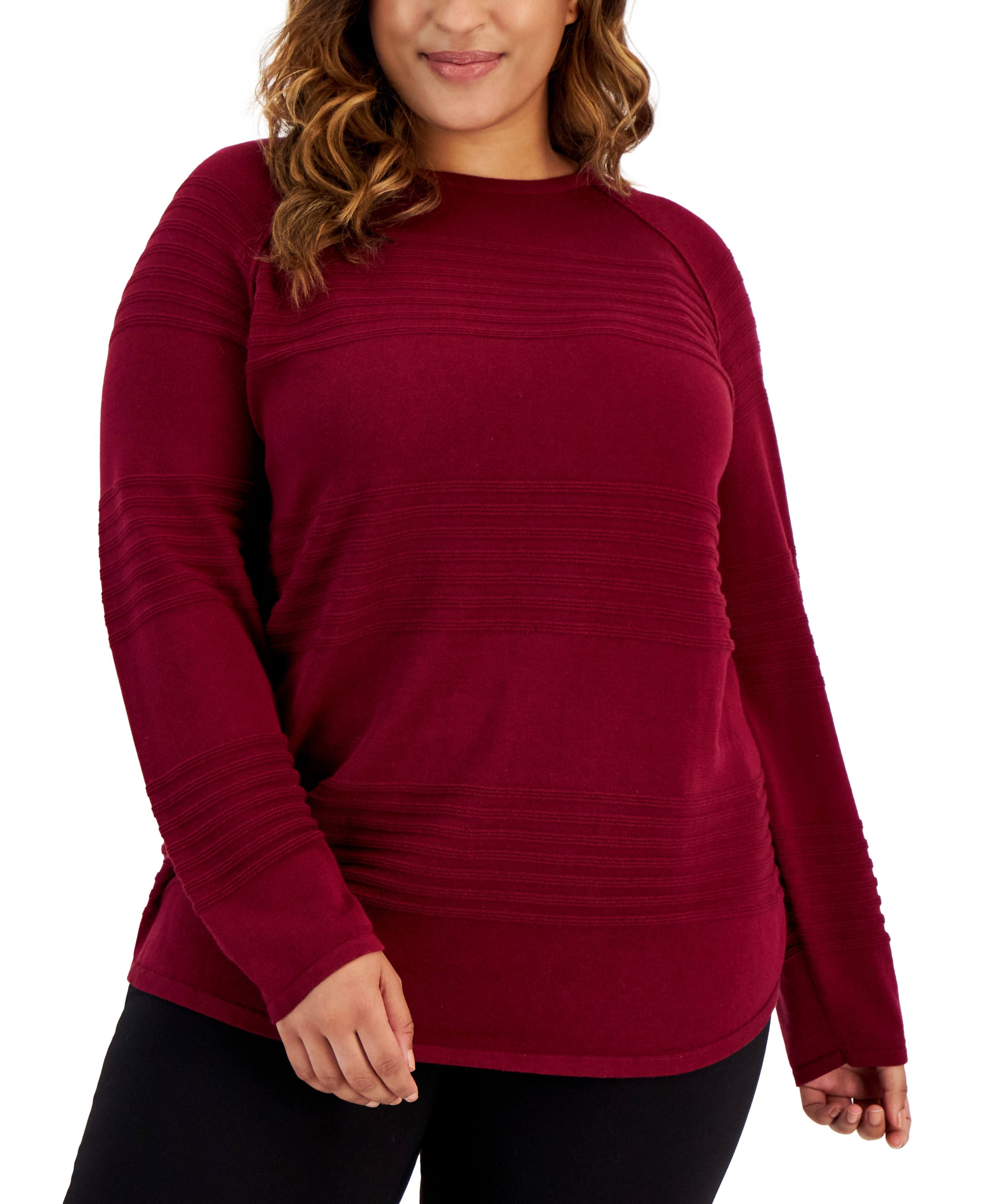 Plus Size Cotton Curve-Hem Sweater