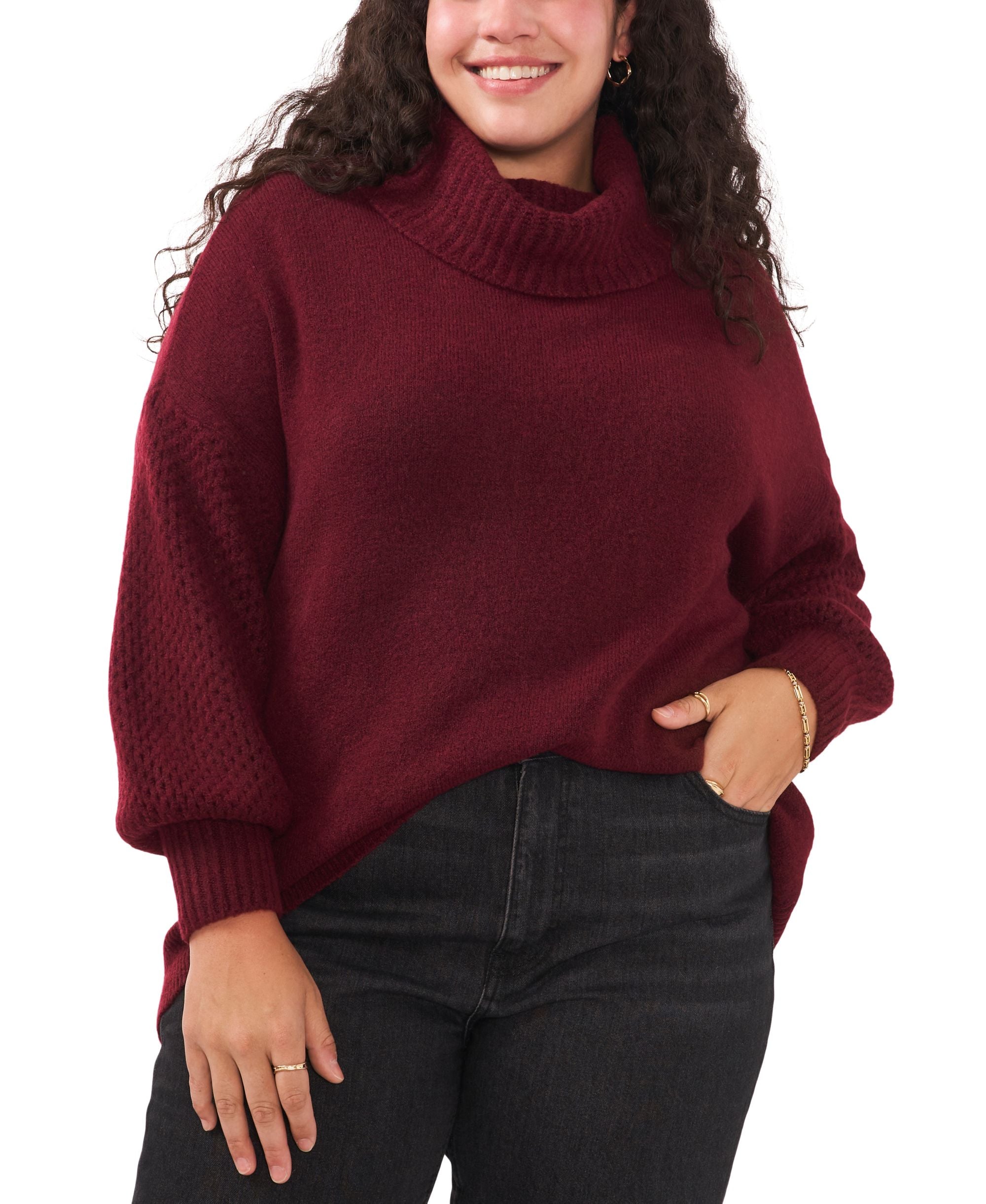 Plus Size Turtleneck Blouson-Sleeve Sweater
