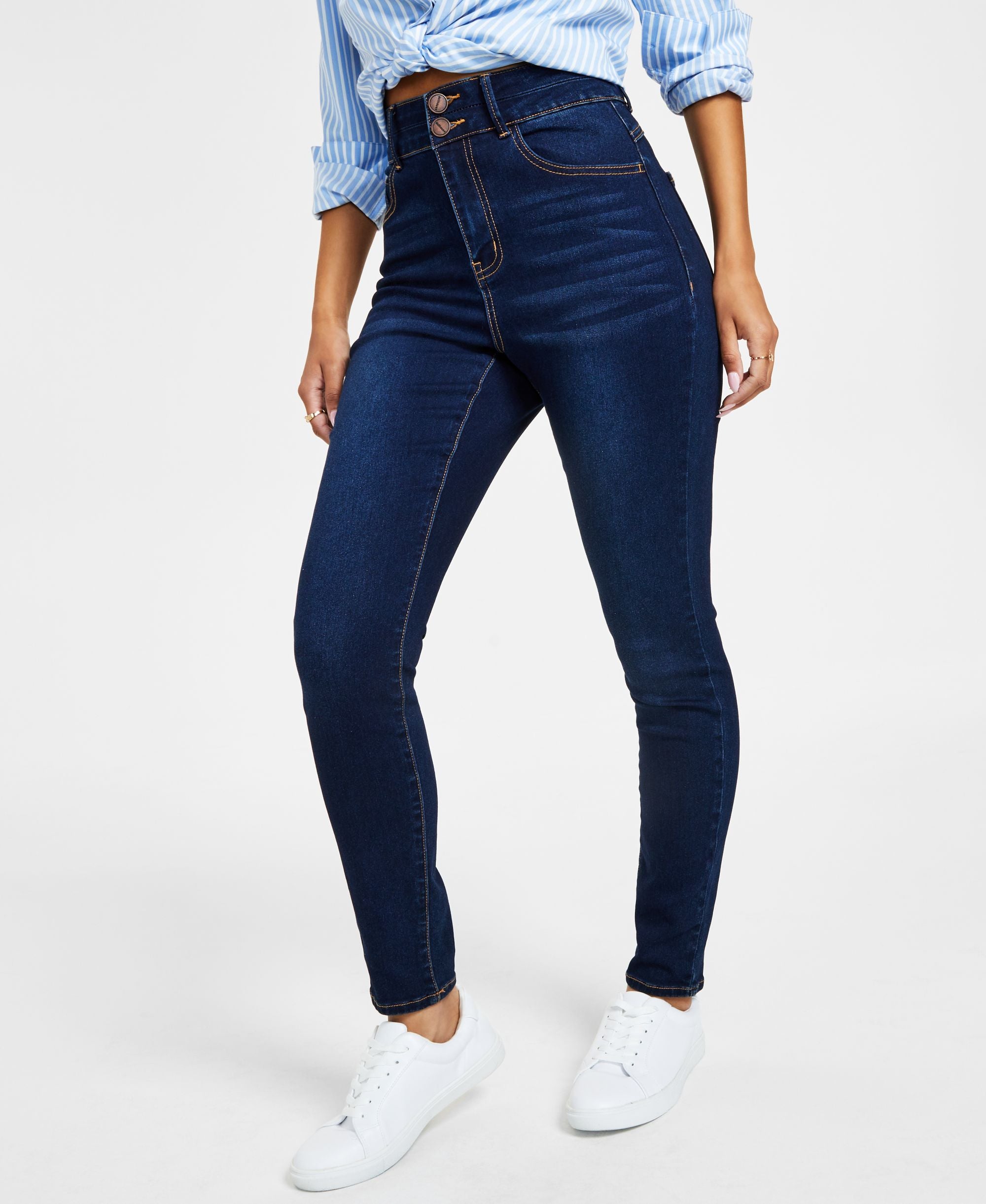 Curvy Double Button High Rise Skinny Jeans