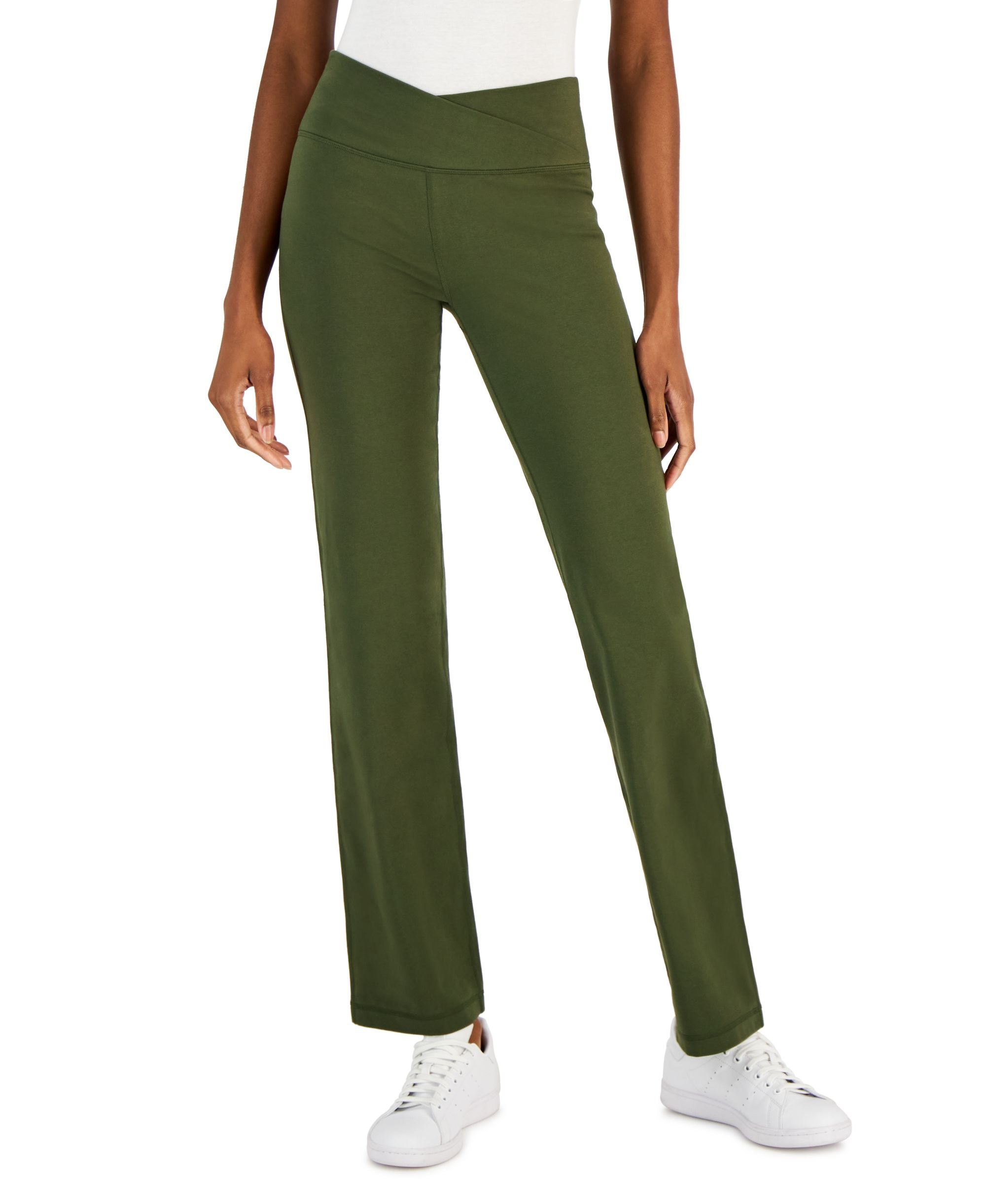 Petite Criss-Cross-Waistband Flare-Leg Pant