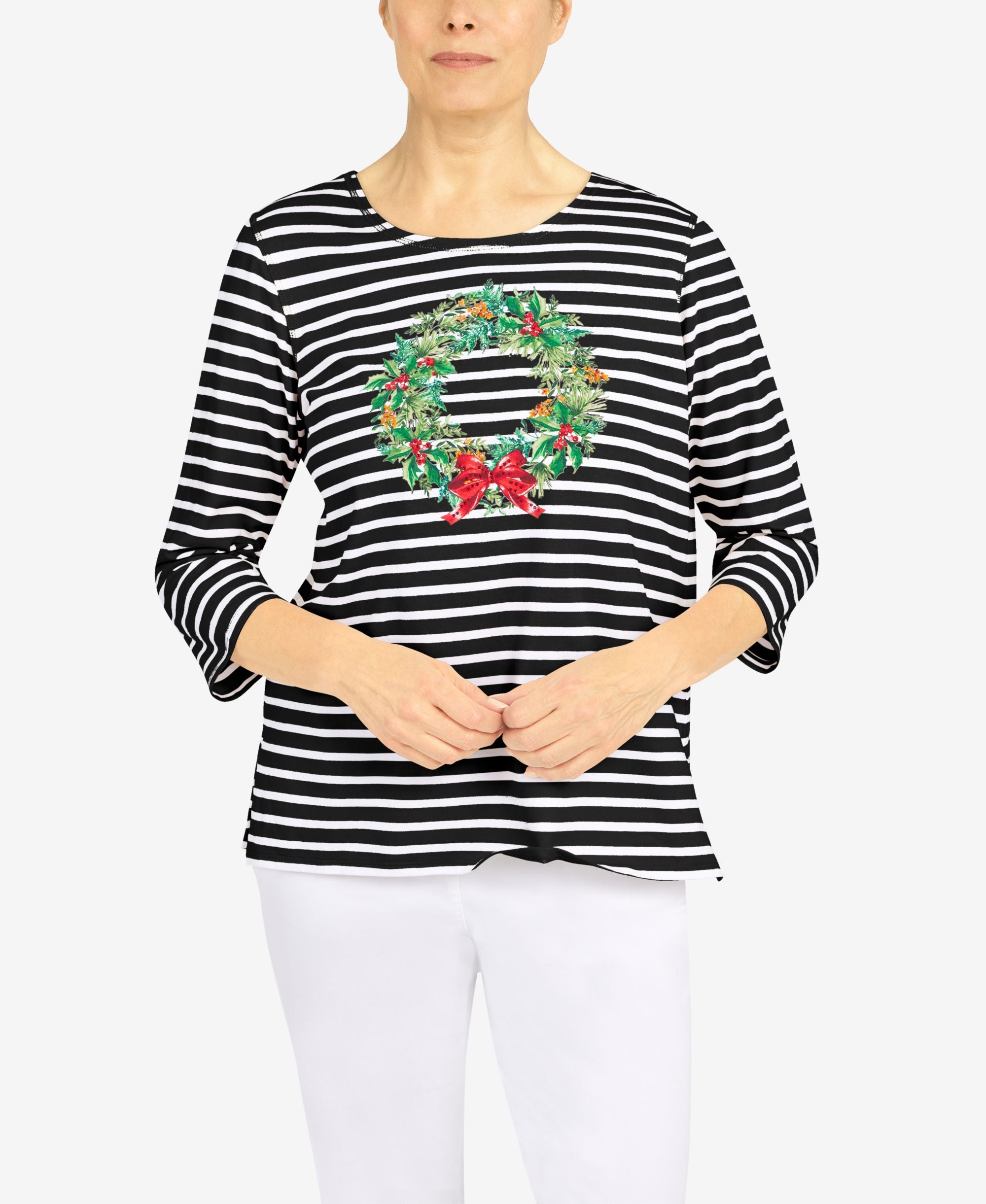 Alfred Dunner Petite Classics Wreath Stripe Top