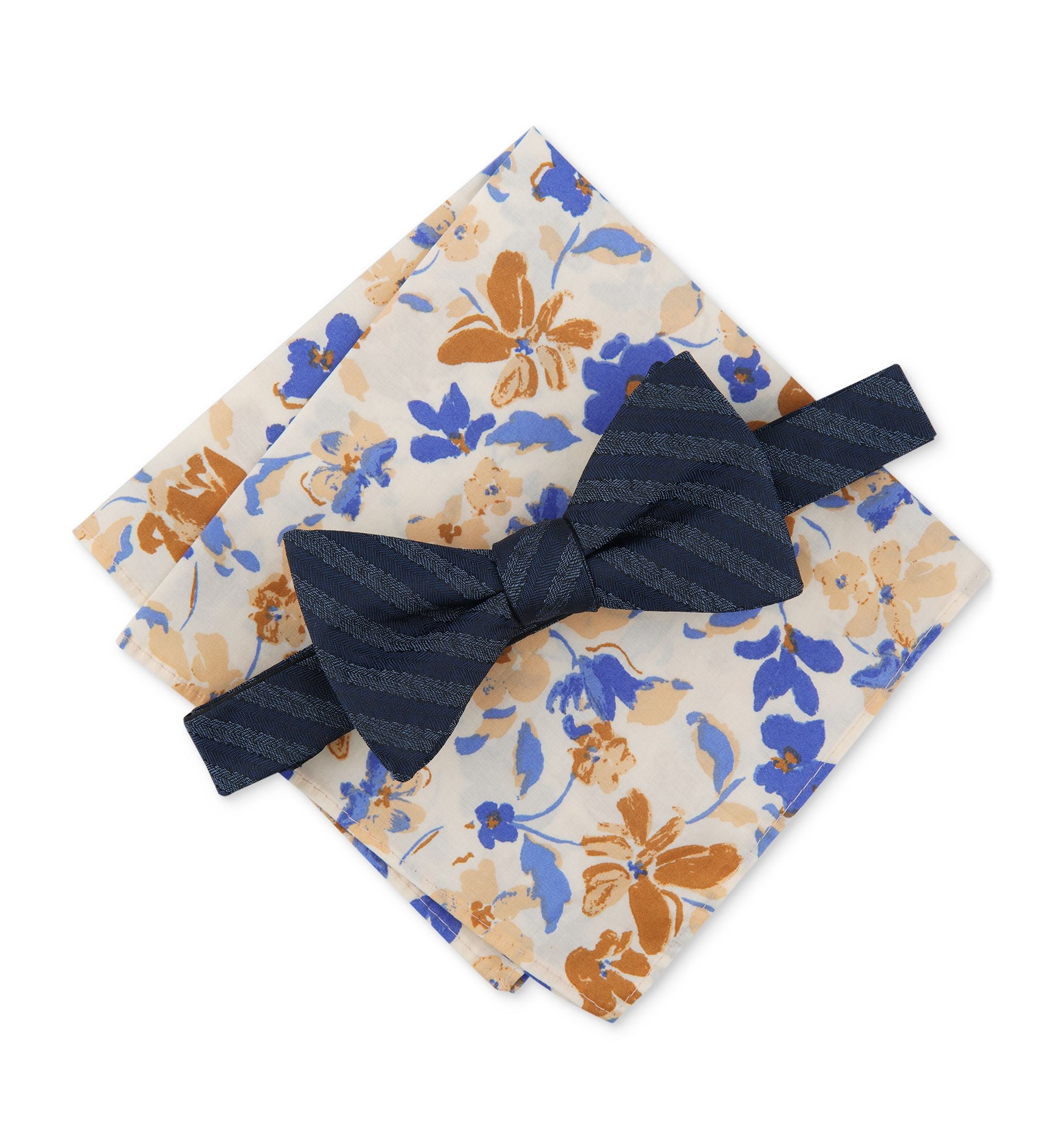 Men's Cruiser Stripe Bow Tie & Floral Pocket Square Set