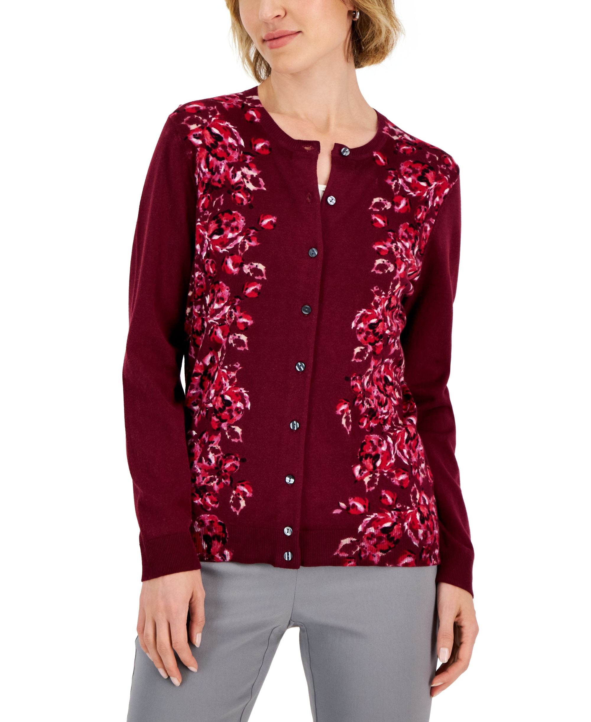 Karen Scott Womens Floral Print Cardigan Cardigan