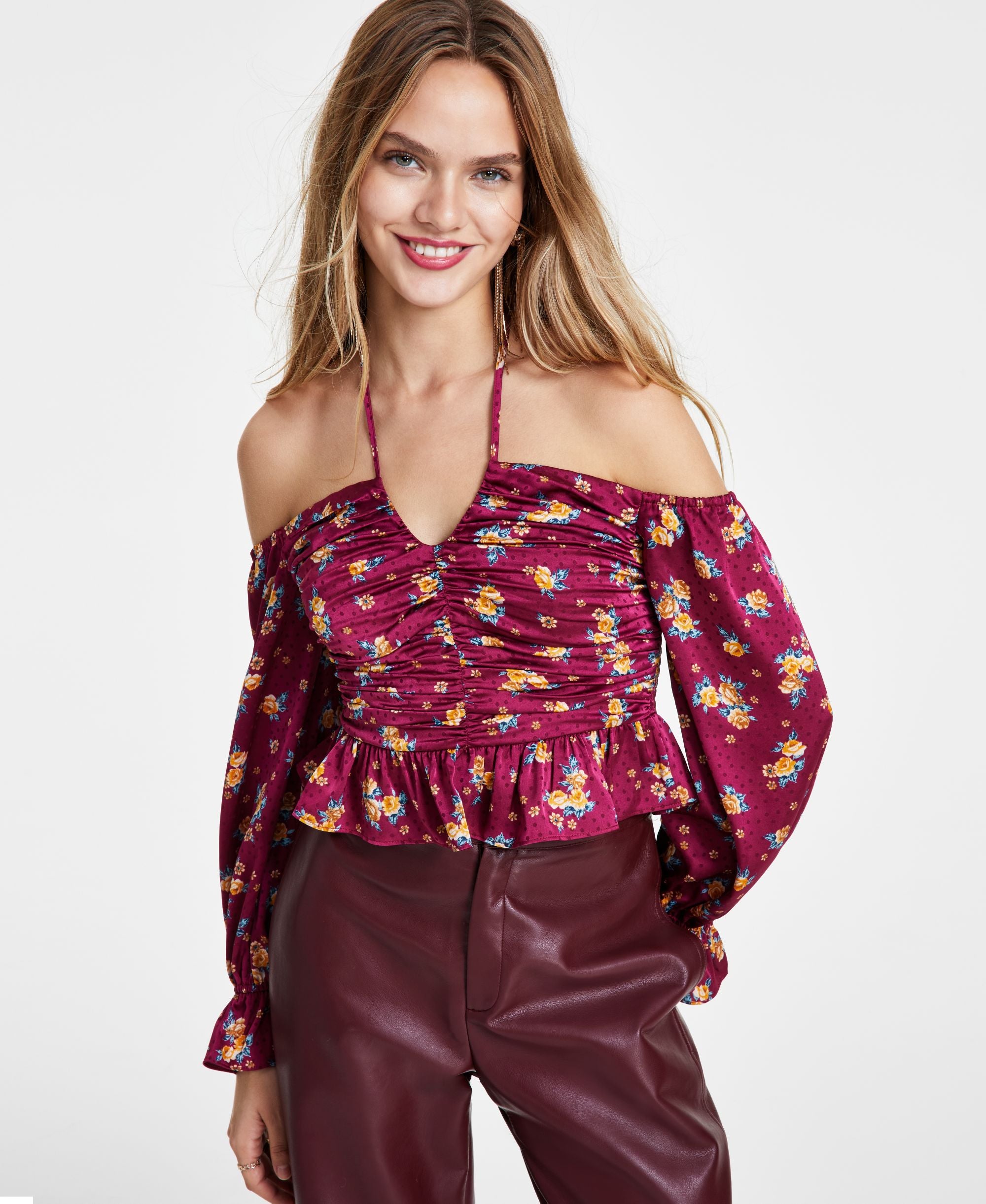 Women's Dotted Off-The-Shoulder Halterneck Top