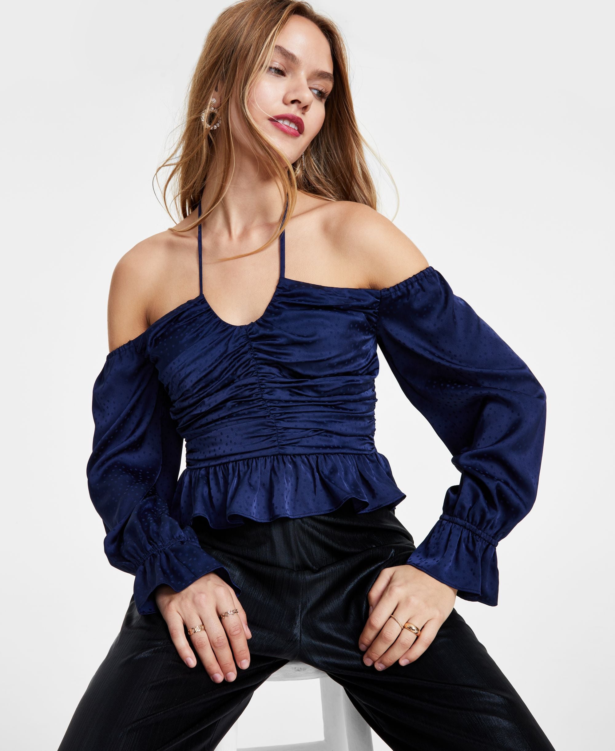 Women's Dotted Off-The-Shoulder Halterneck Top