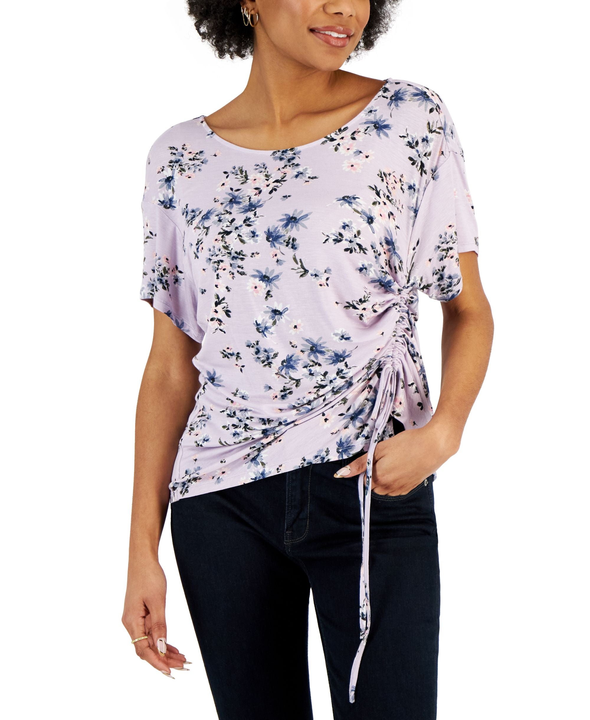 Petite Printed Drawstring Top