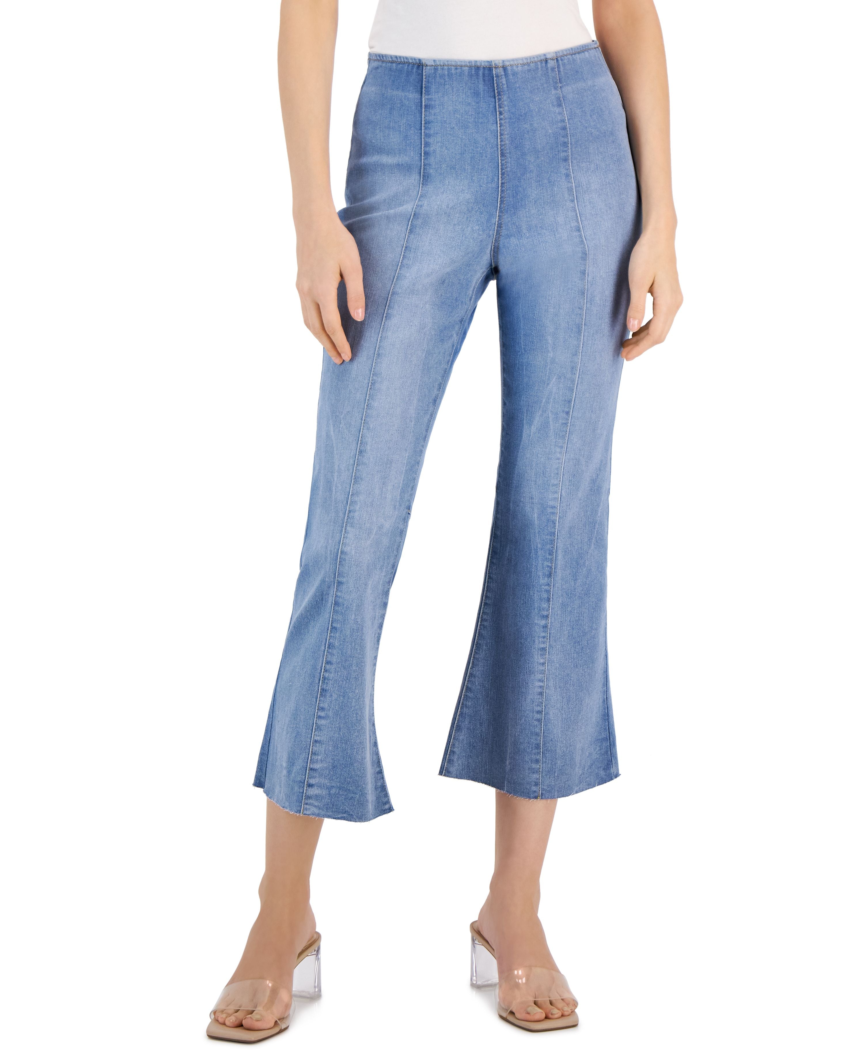 Women's High-Rise Pull-On Flared Cropped Jeans