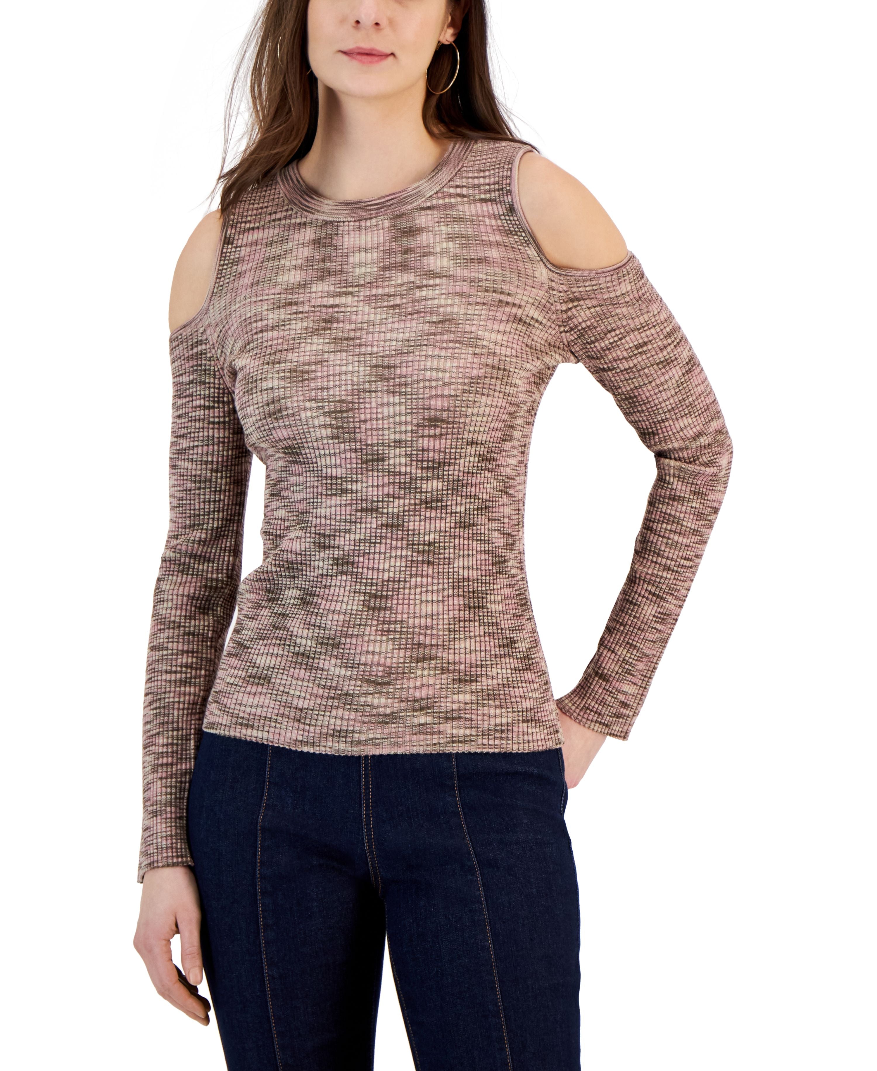 Women's Cold Shoulder Space Dye Sweater
