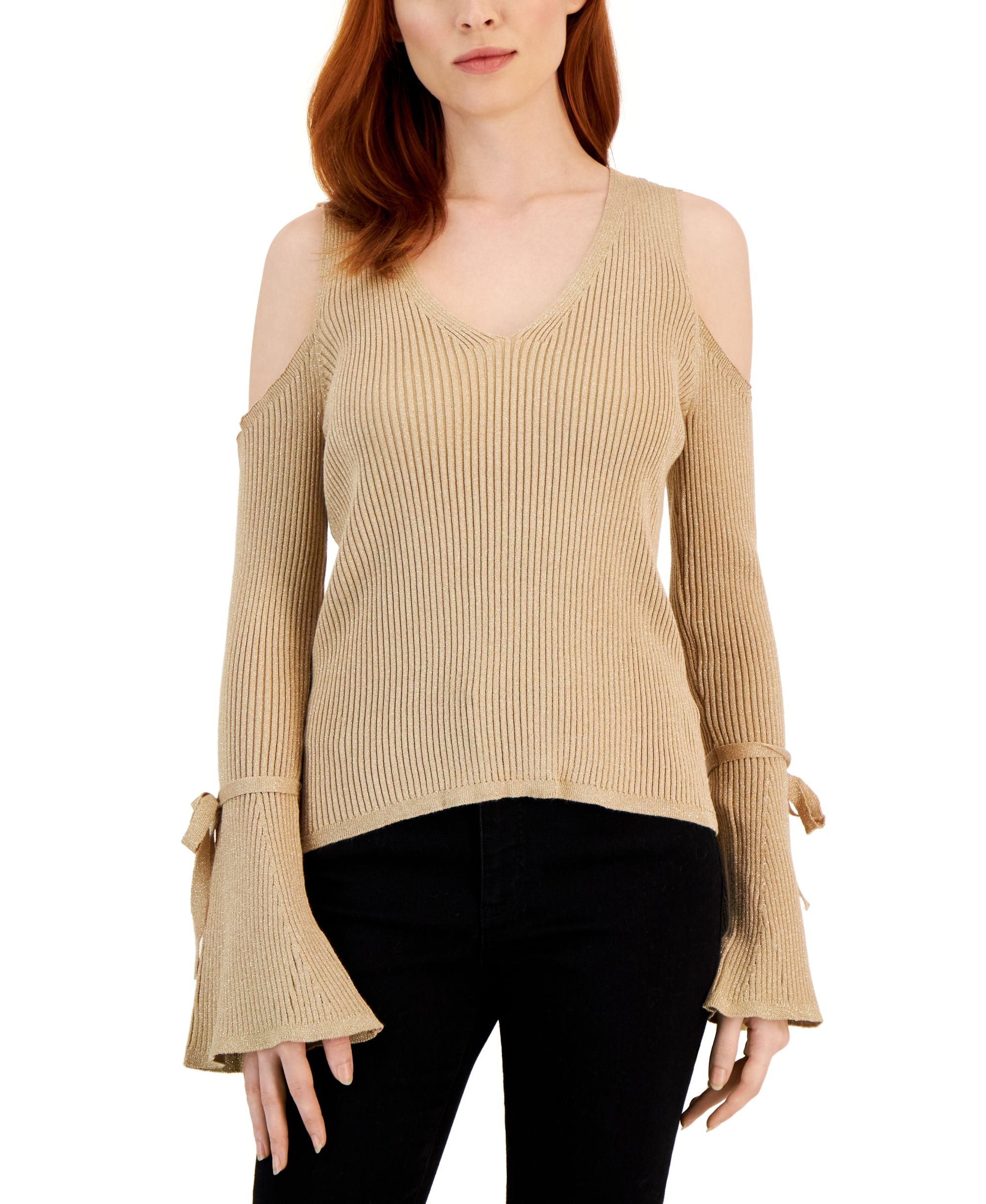 International Concepts Womens Cold Shoulder V Neck Sweater