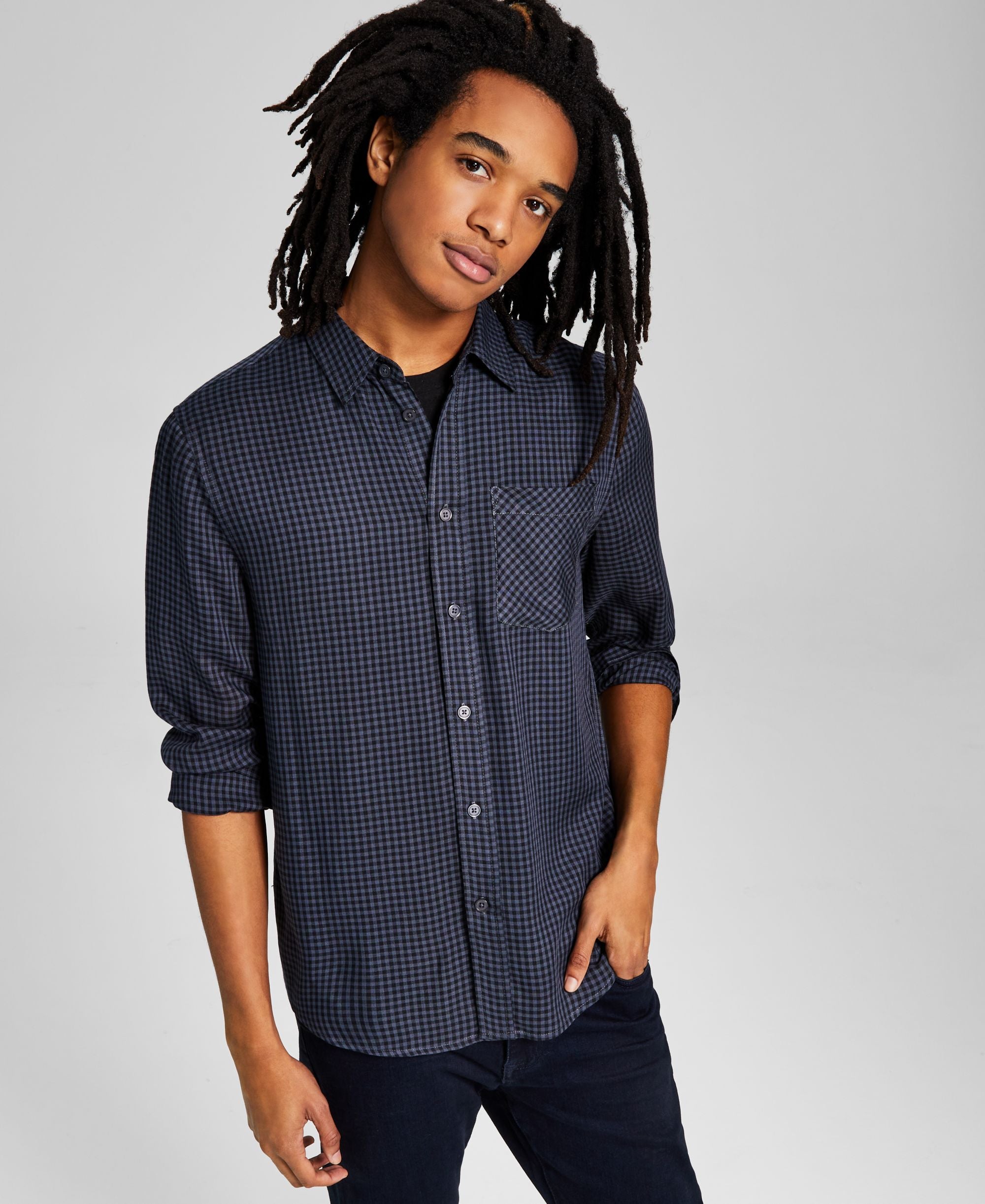 Men's Mini Check Long-Sleeve Button-Up Shirt
