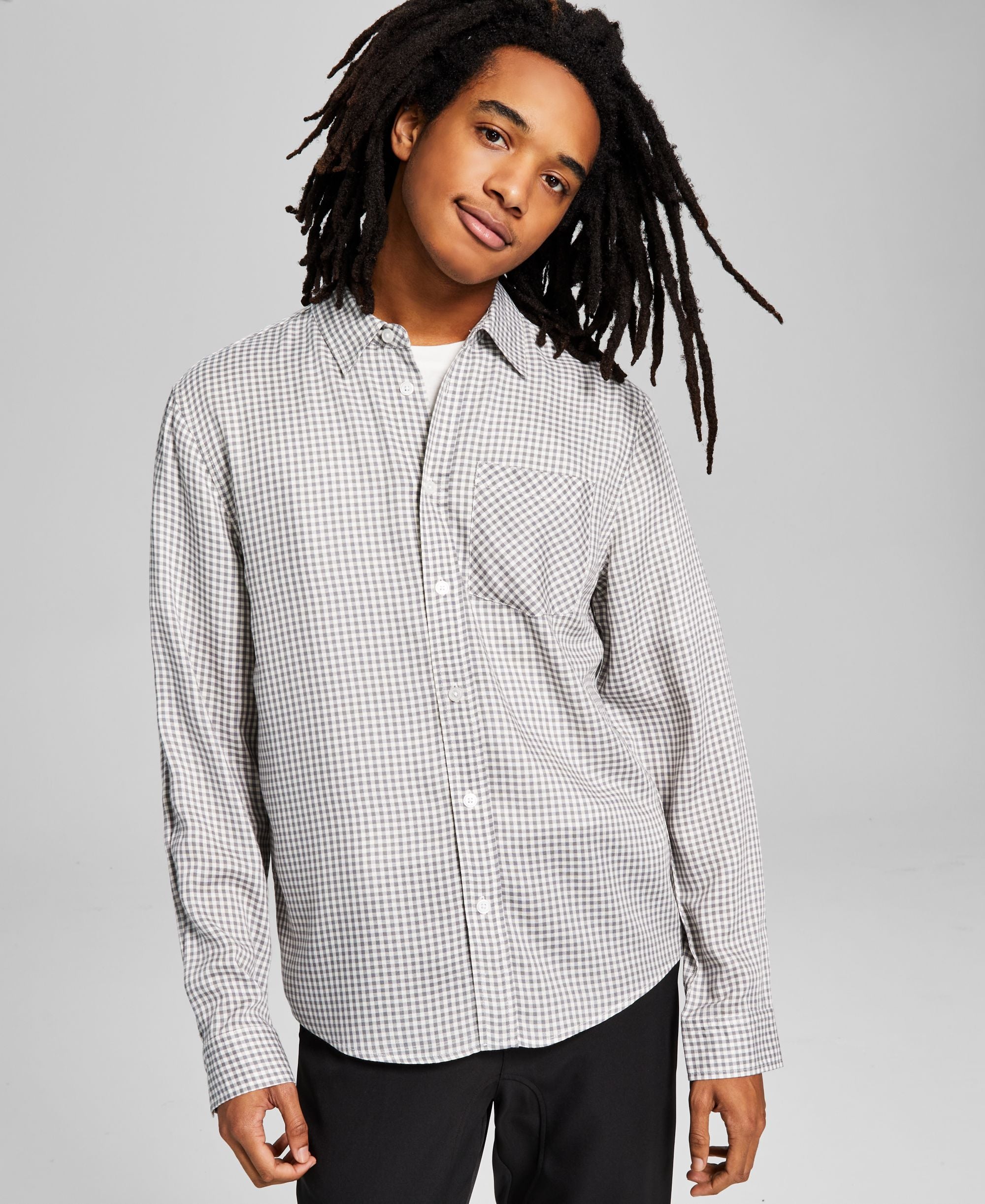 Men's Mini Check Long-Sleeve Button-Up Shirt