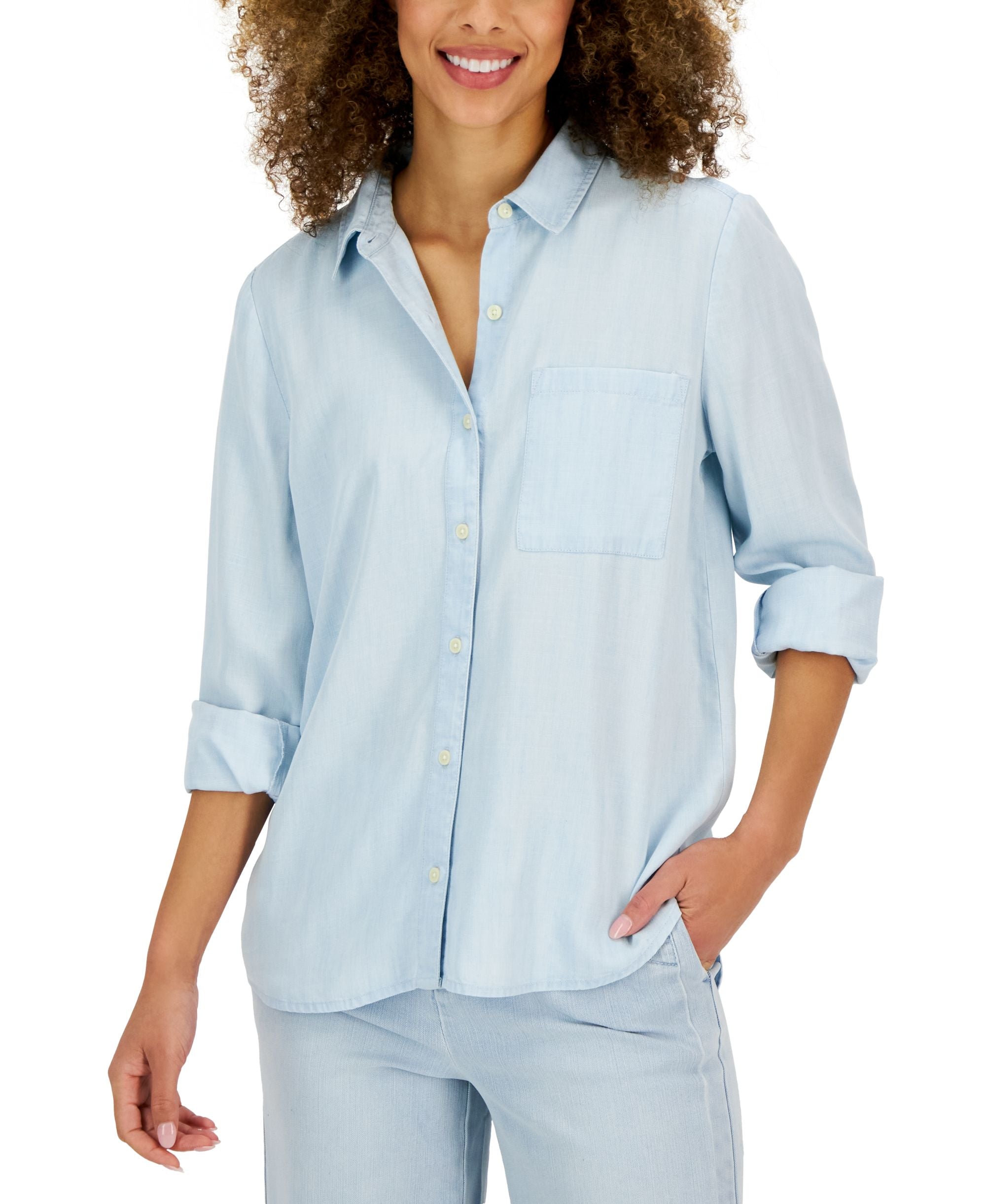 Petite Solid Button-Down Perfect Shirt