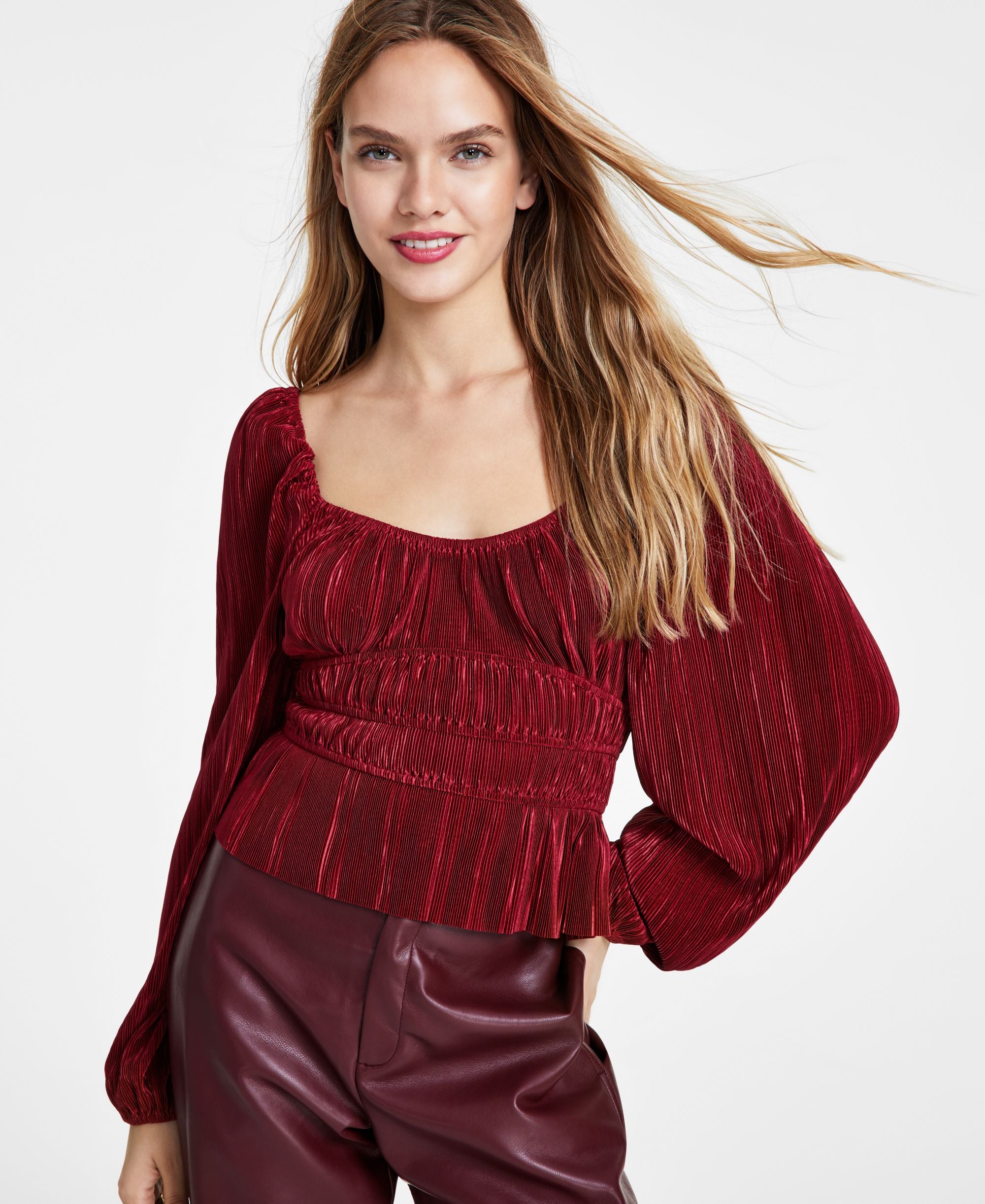 Women's Ziva Pleated Balloon-Sleeve Top