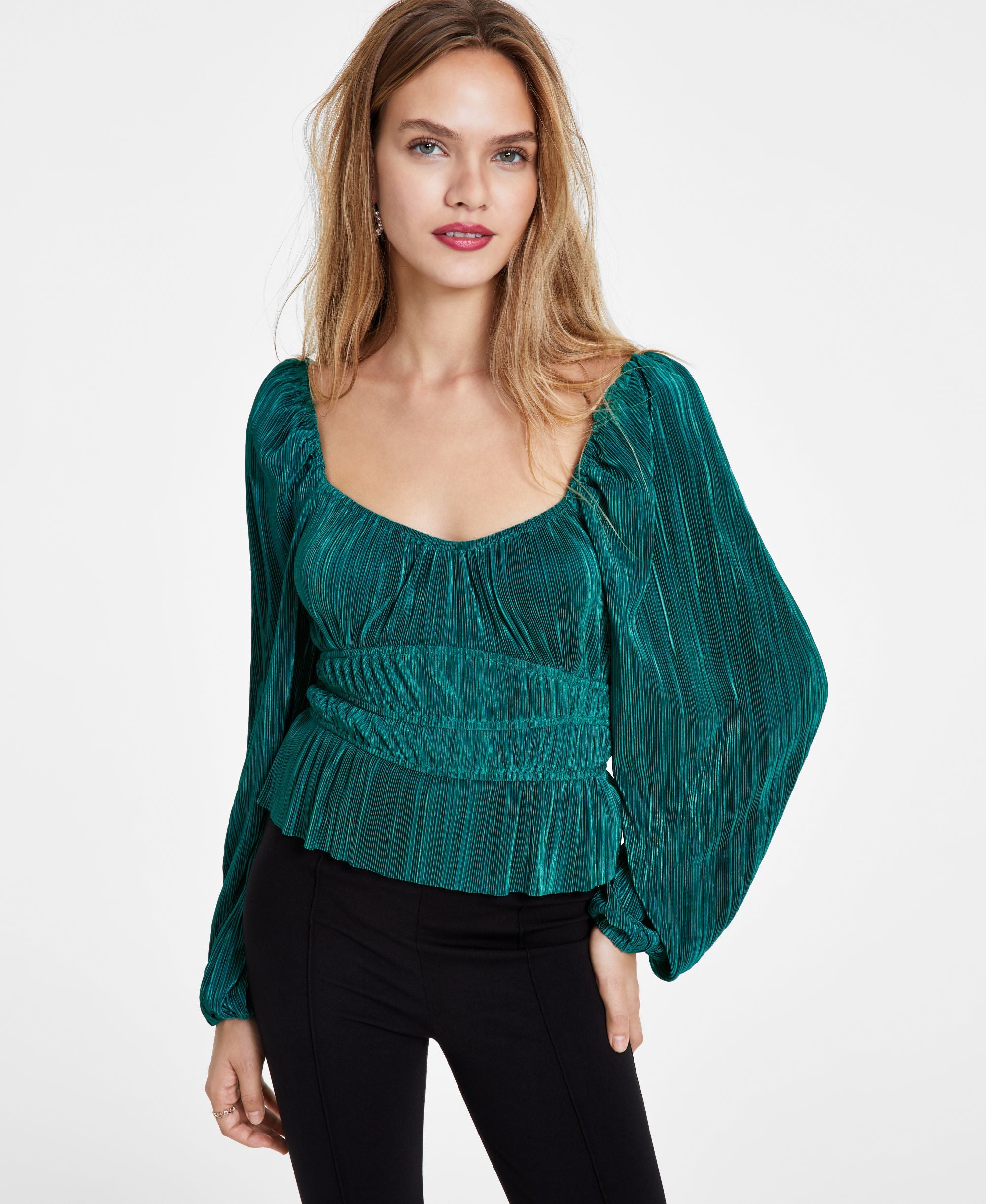 Women's Ziva Pleated Balloon-Sleeve Top
