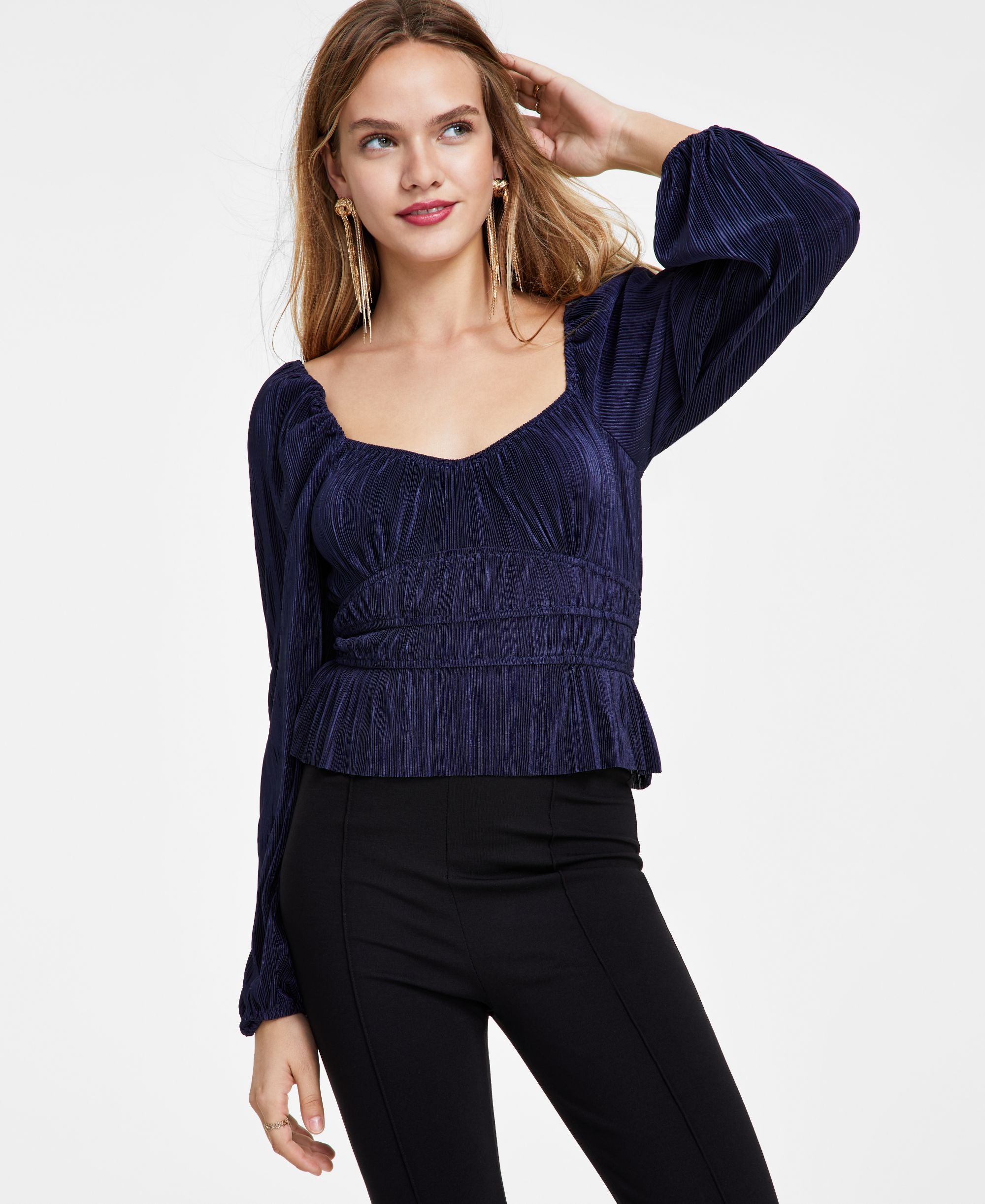 Women's Ziva Pleated Balloon-Sleeve Top