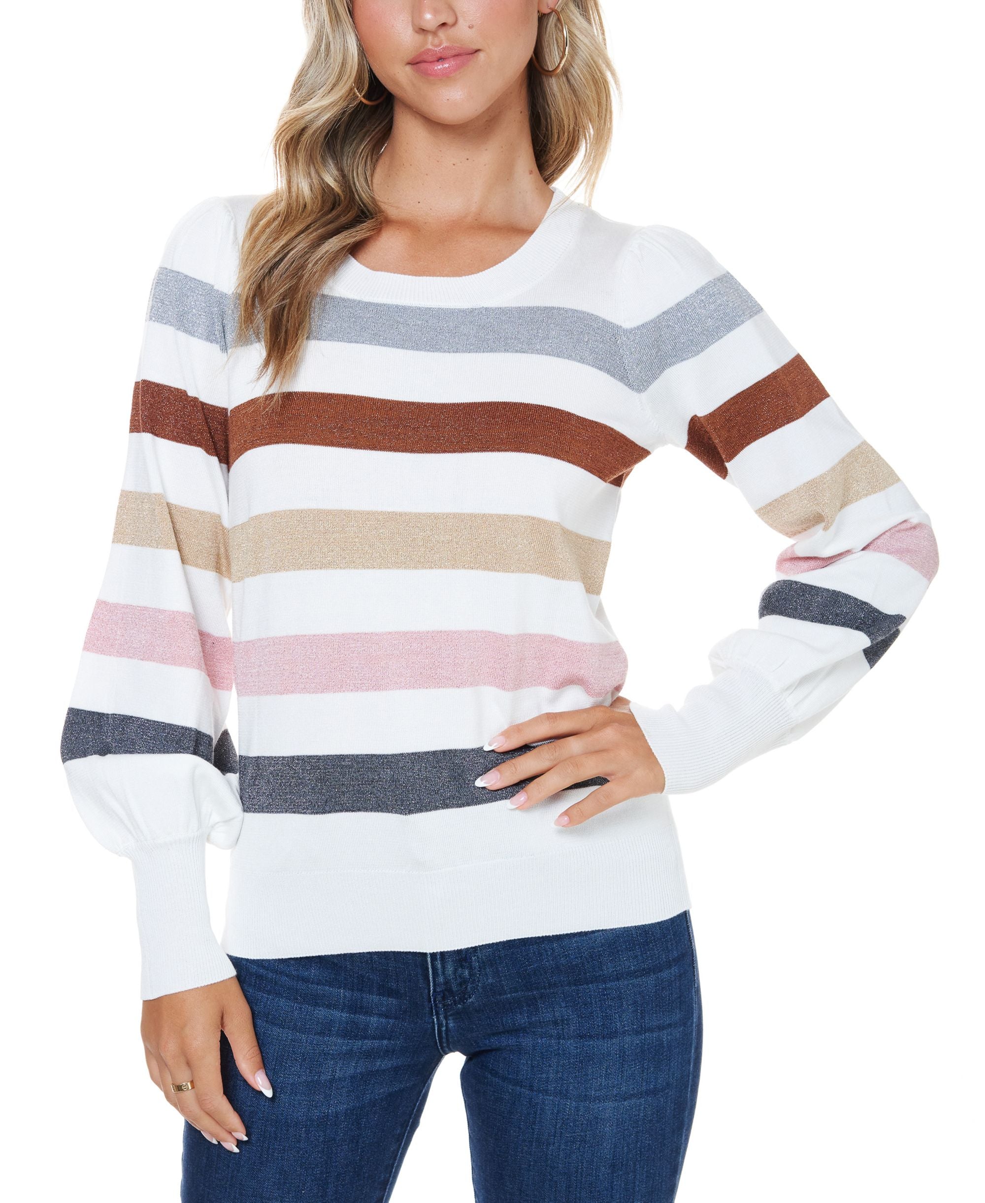 John Paul Richard Womens Lurex Stripe Sweater