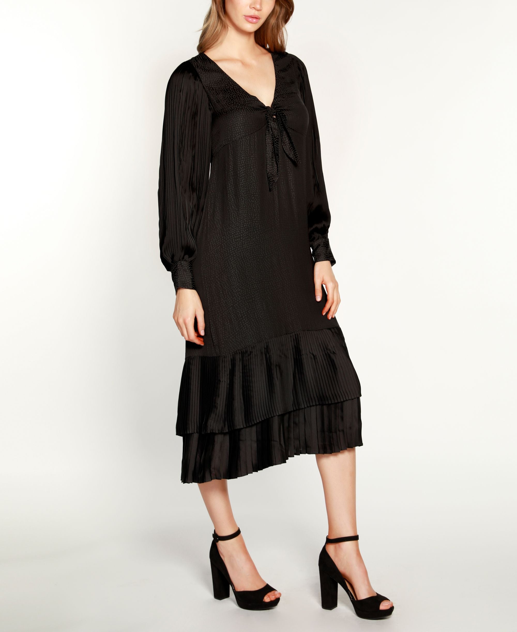 Belldini Black Label Petite Pleated Ruffle Midi Dress