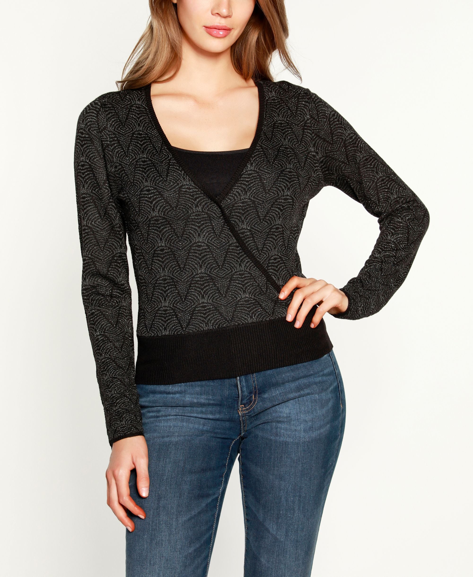 Belldini Black Label Petite Lurex Wrap Sweater