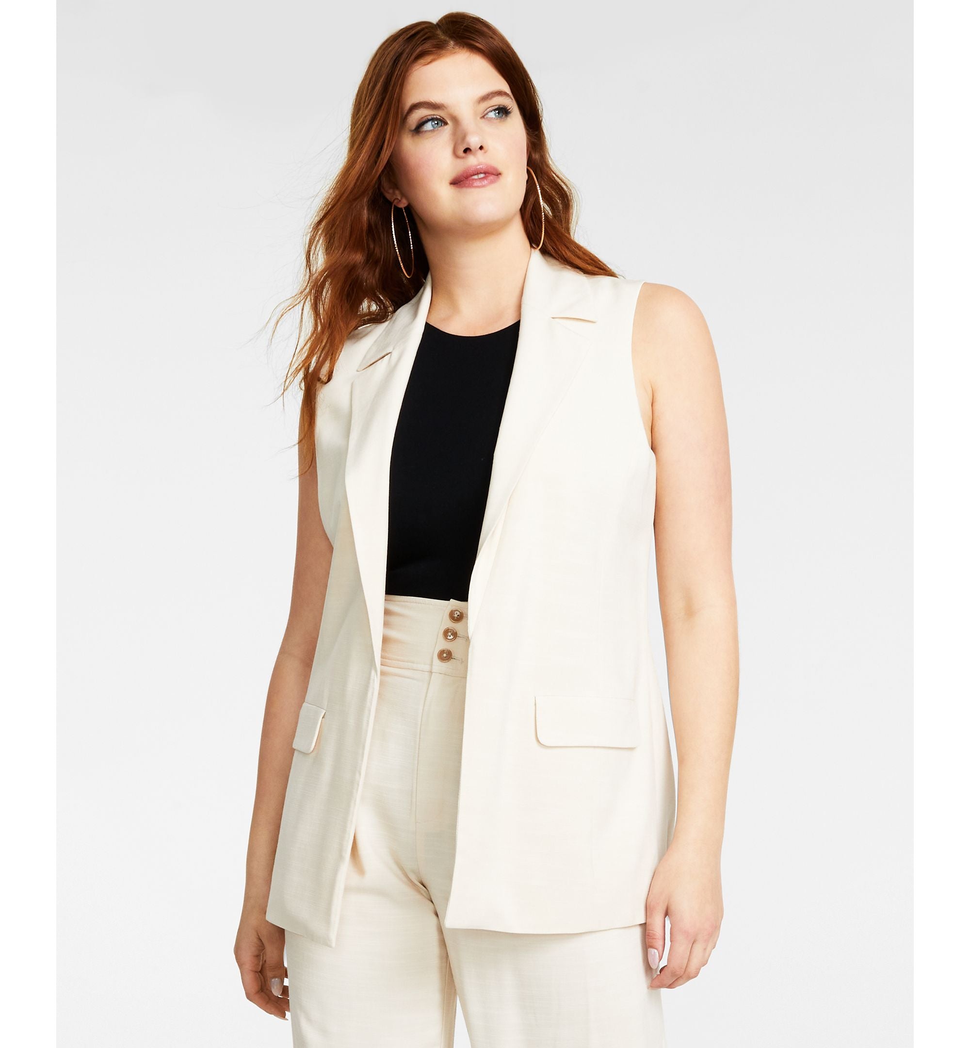 Petite Notch-Lapel Sleeveless Open-Front Vest