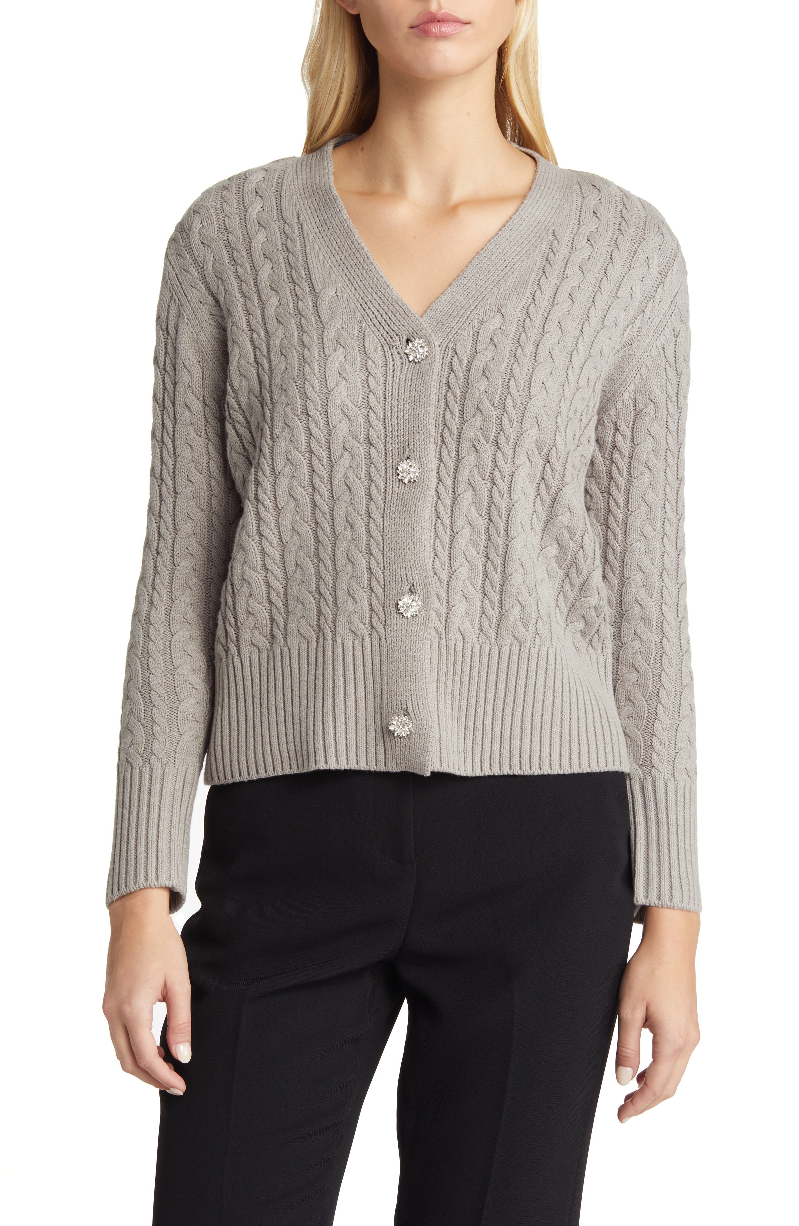Women's Cable-Knit Jewel-Button Cardigan