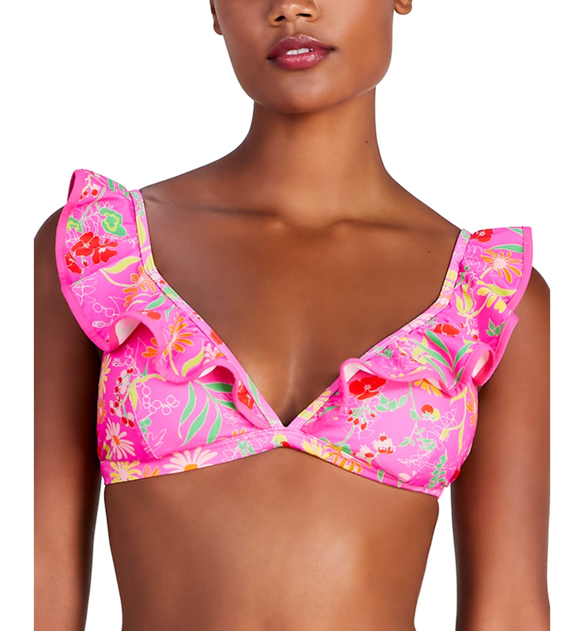 Women's Ruffled-V-Neck Bikini Top