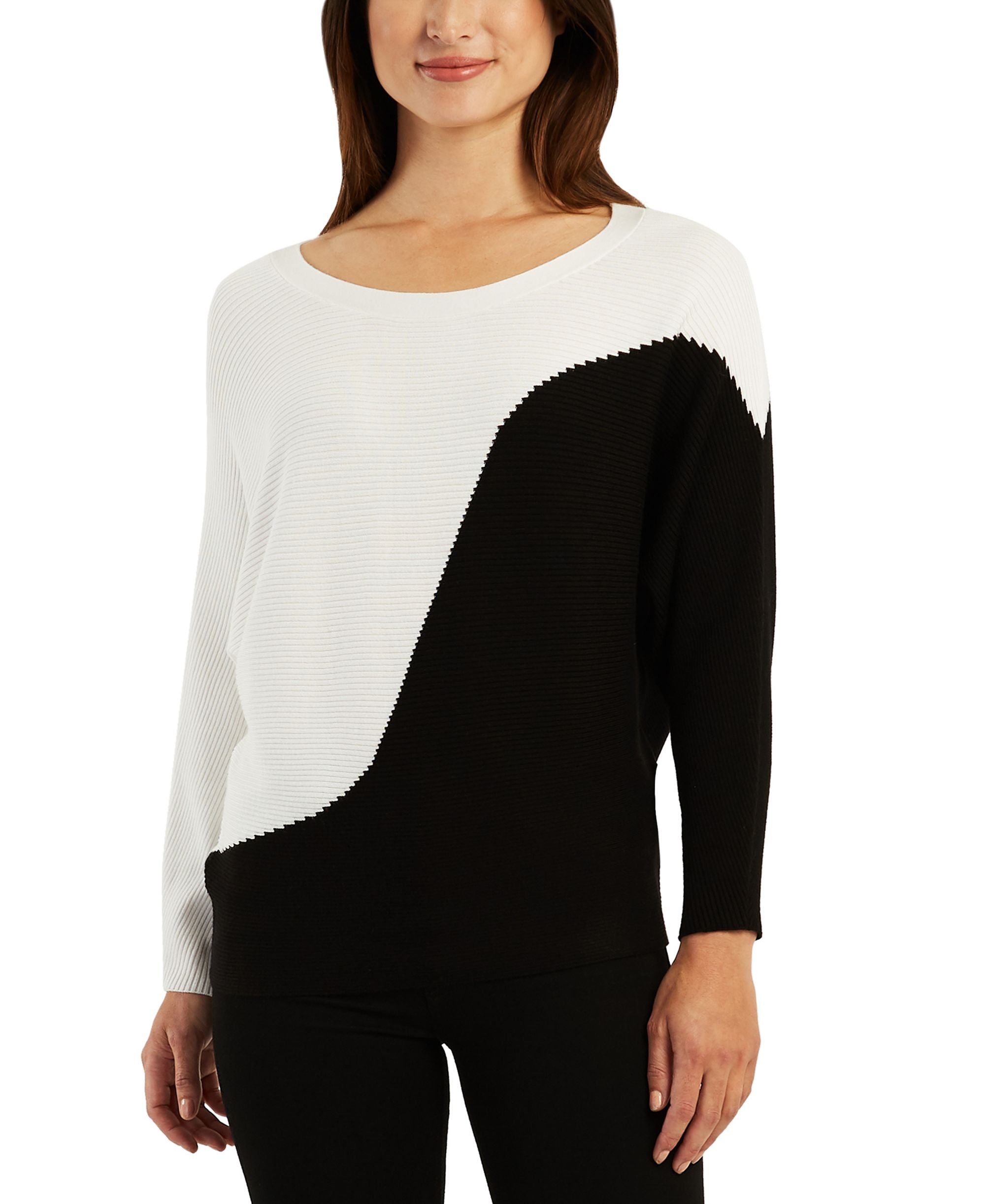 Juniors' Colorblocked Ribbed Dolman-Sleeve Sweater
