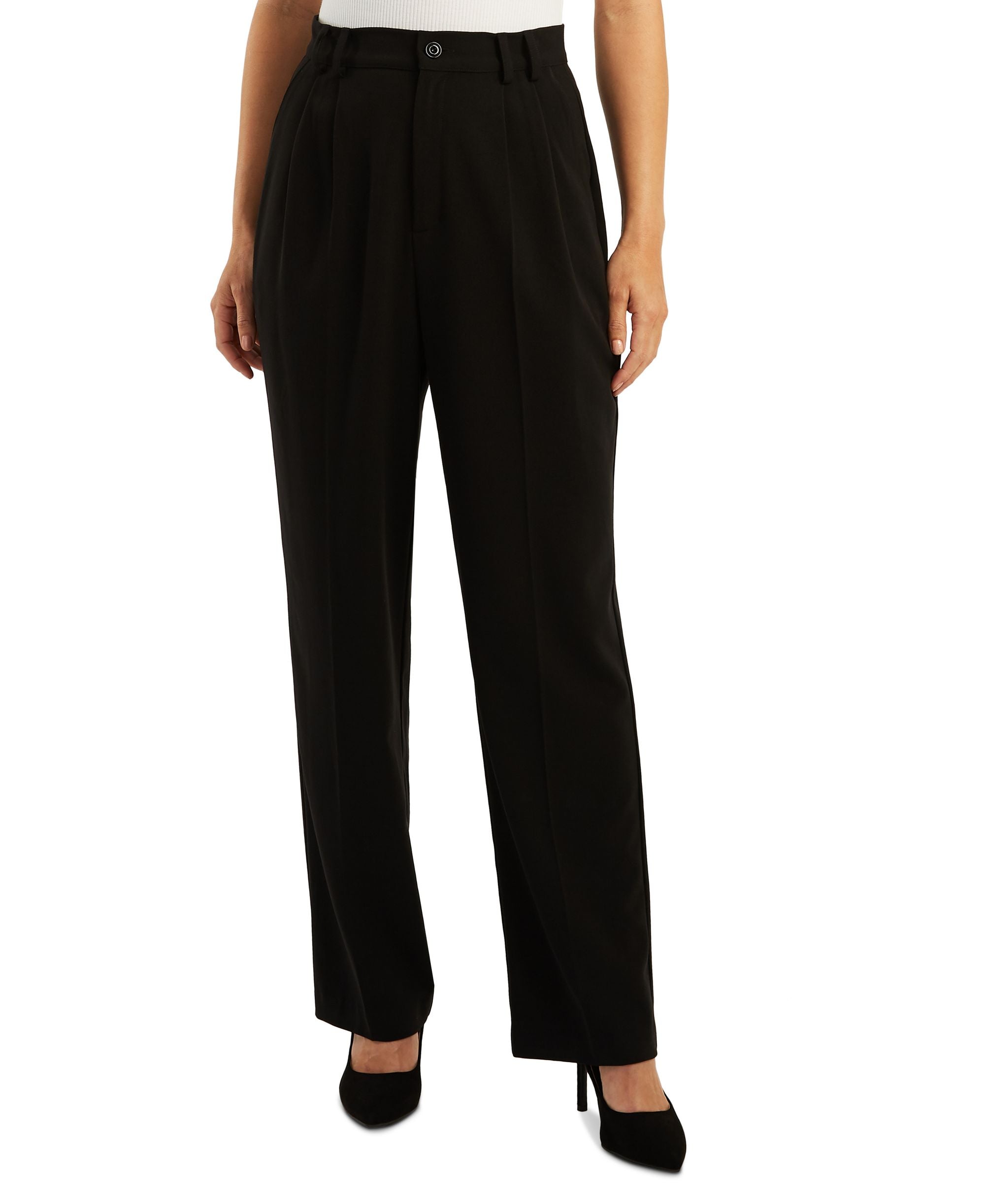 Juniors' High Rise Pleated Straight Wide-Leg Pants