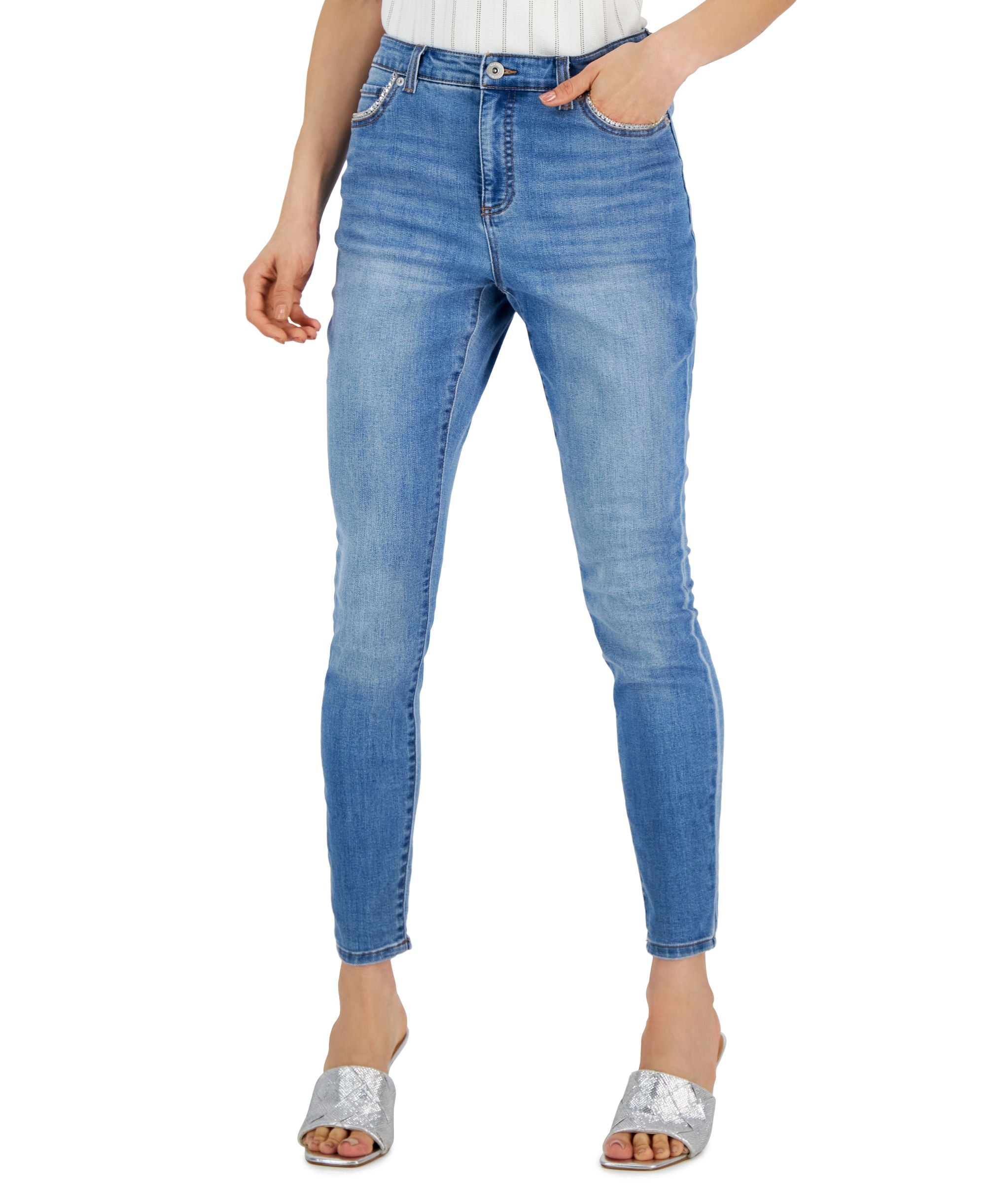 INC International Concepts Womens Embellished High Rise Skinny Jeans