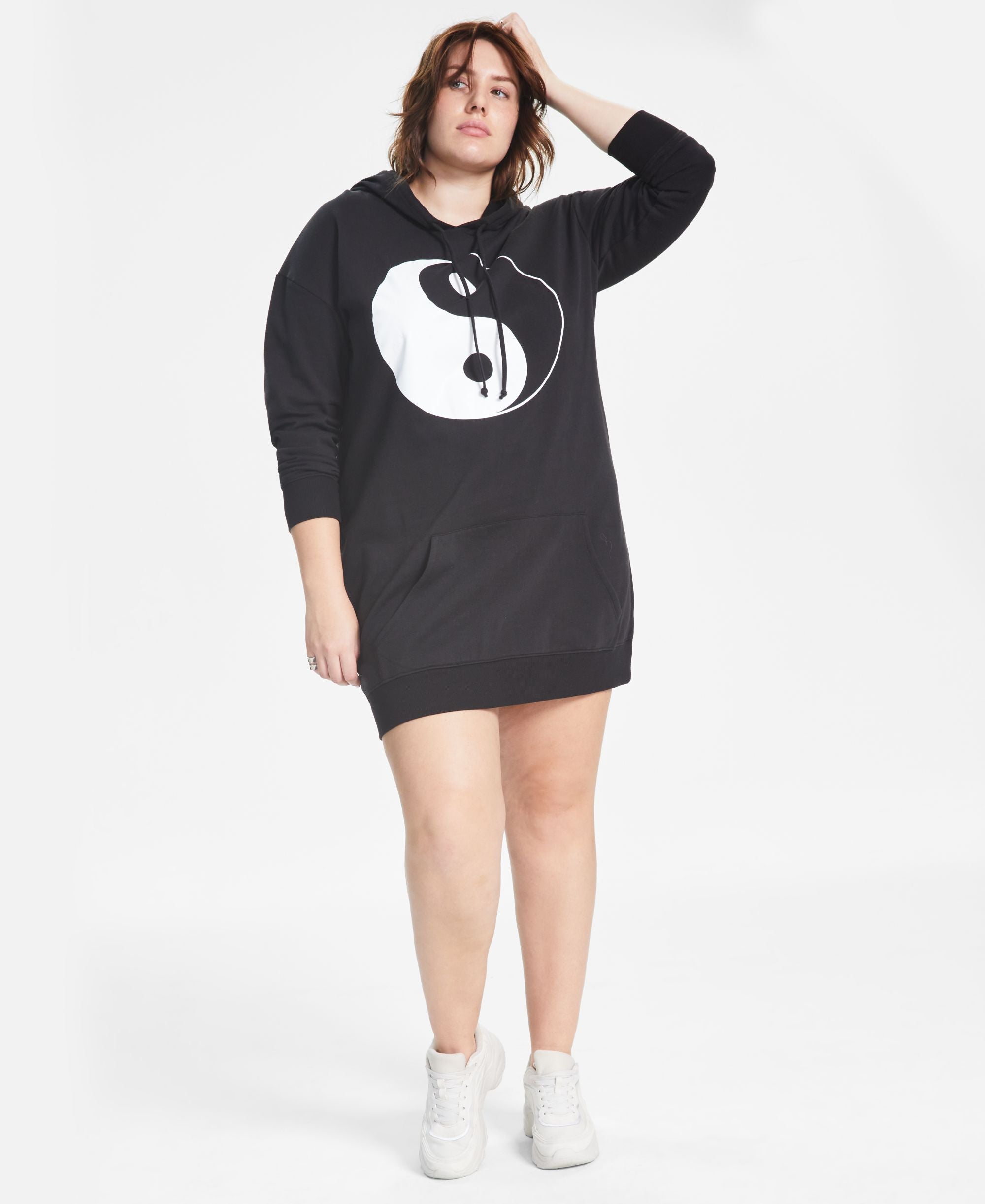 Trendy Plus Size Hoodie Sweatshirt Dress