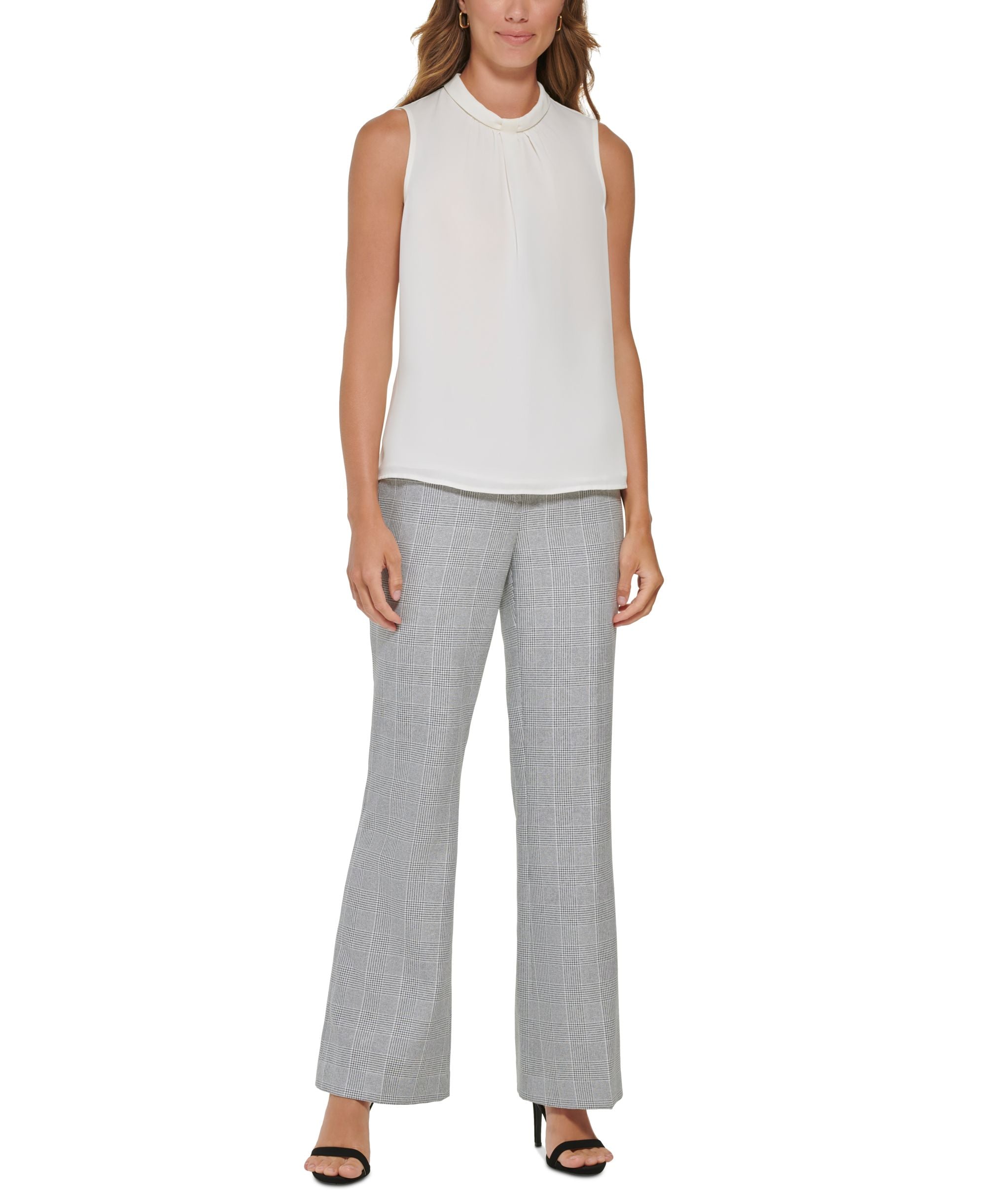 Women's Round-Neck Pleat-Front Sleeveless Top