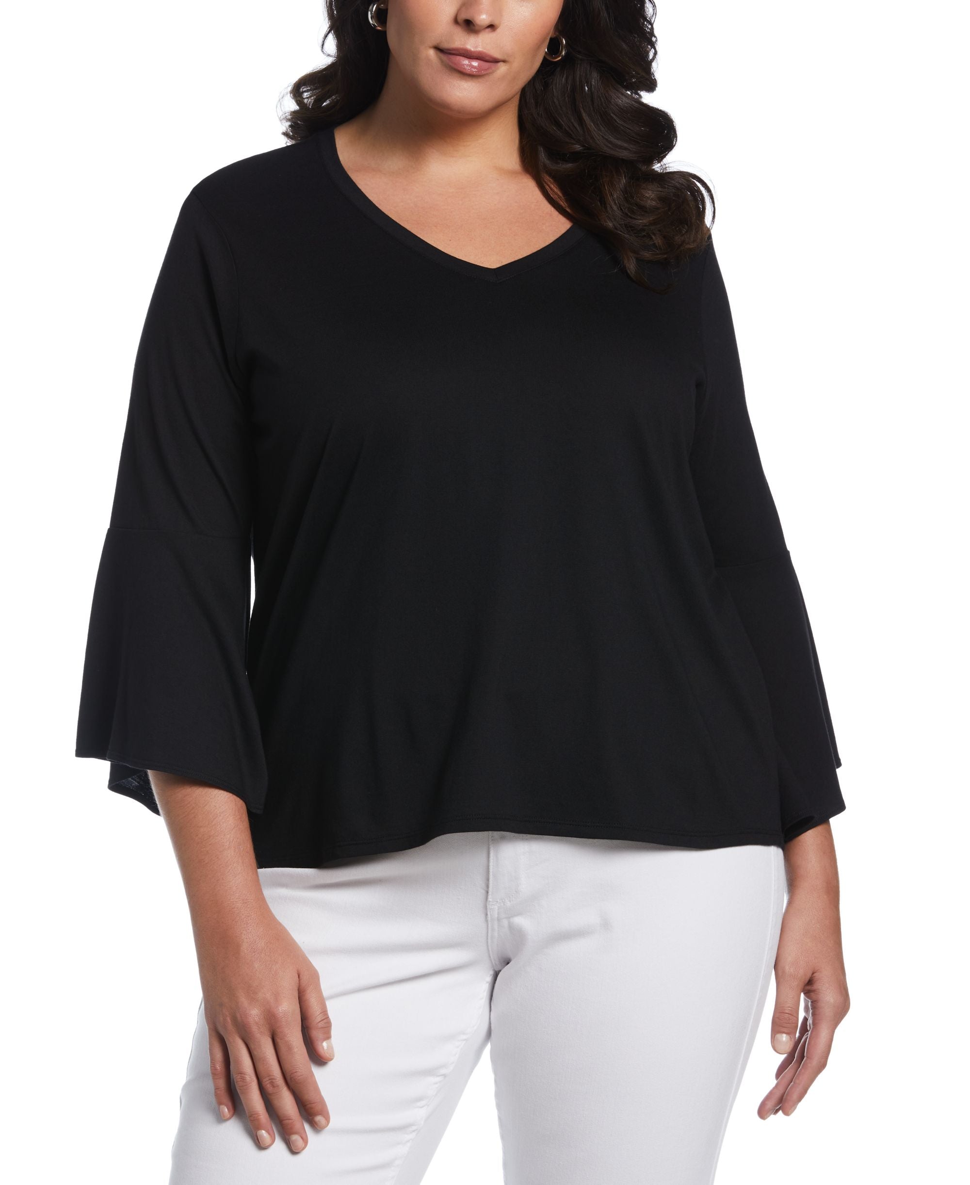Plus Size Knit V-neck Ruffle Top