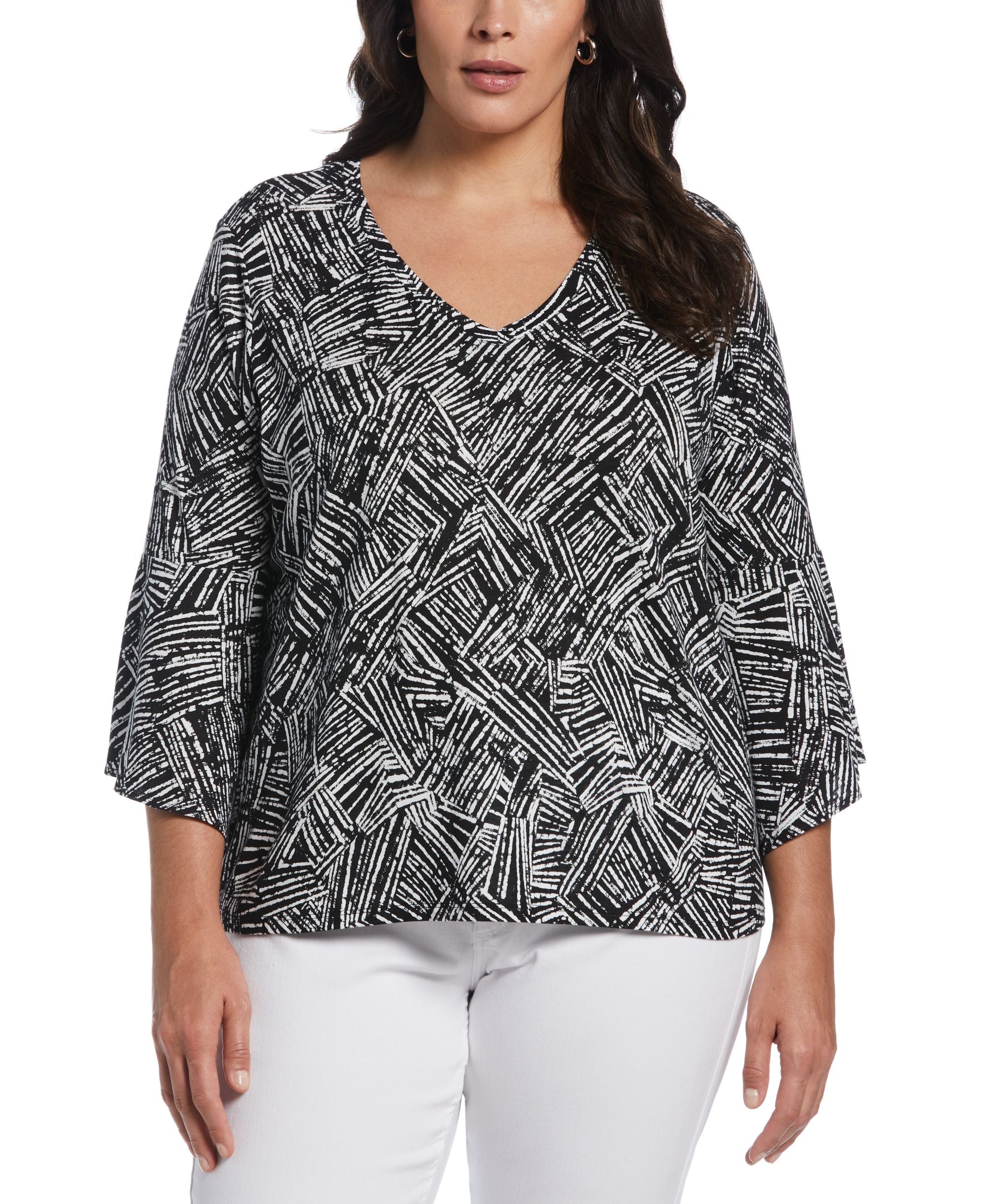 Ella Rafaella Plus Size Knit V Neck Ruffle Top