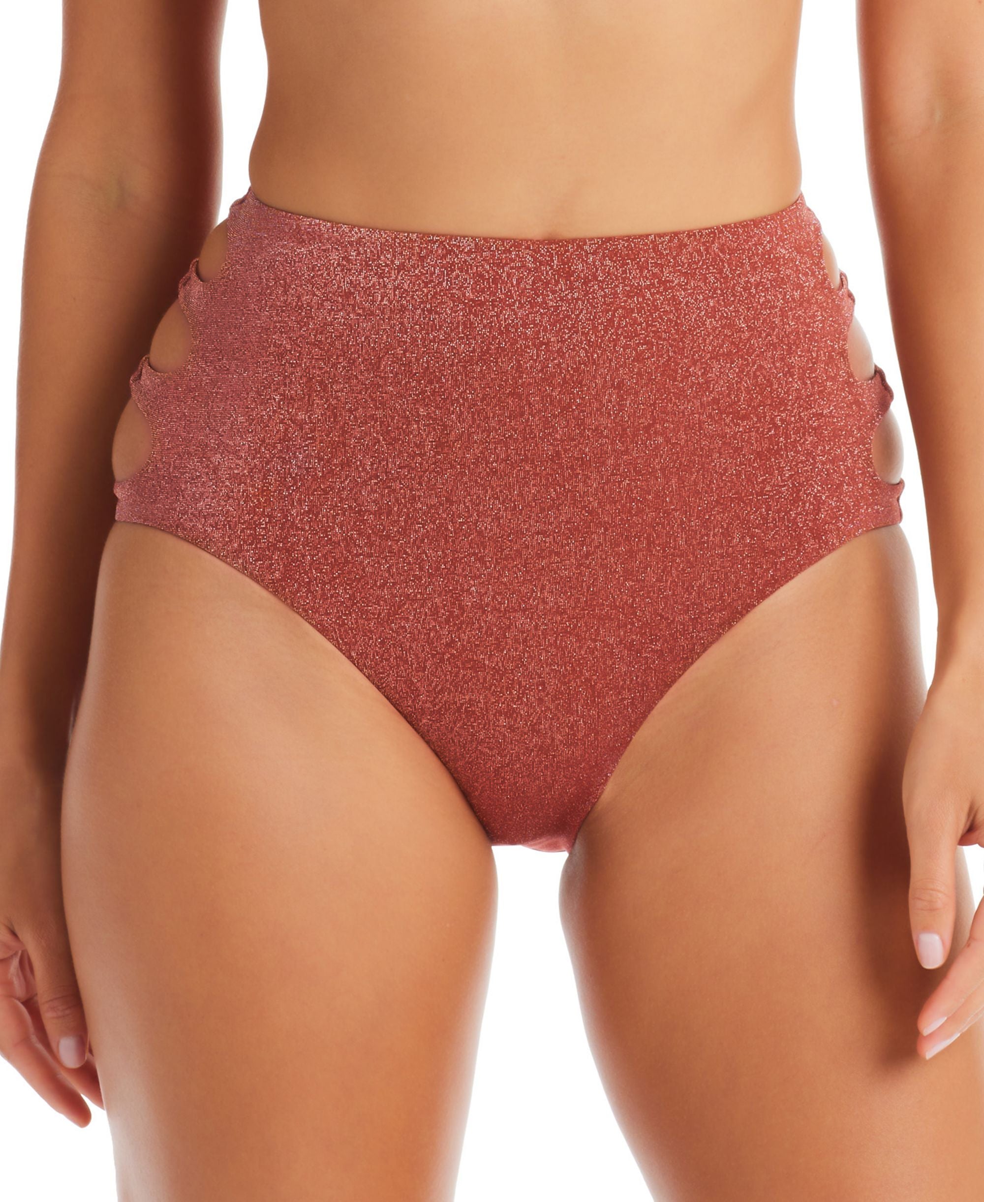 Women's Shimmering Cut-Out High Rise Bikini Bottoms