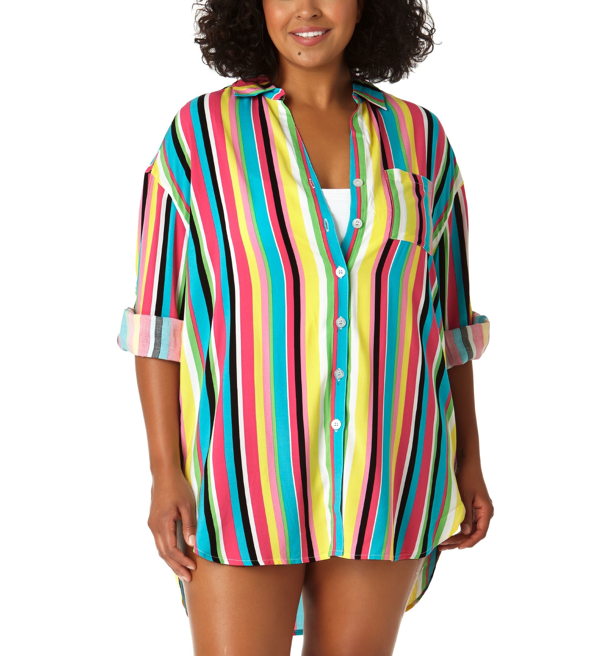Plus Size Boyfriend Button-Down Shirt Cover-Up