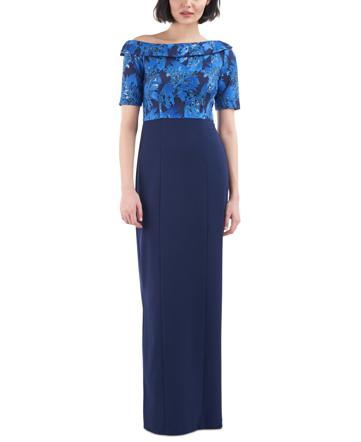 Women's Sequined Asymmetric-Neck Gown