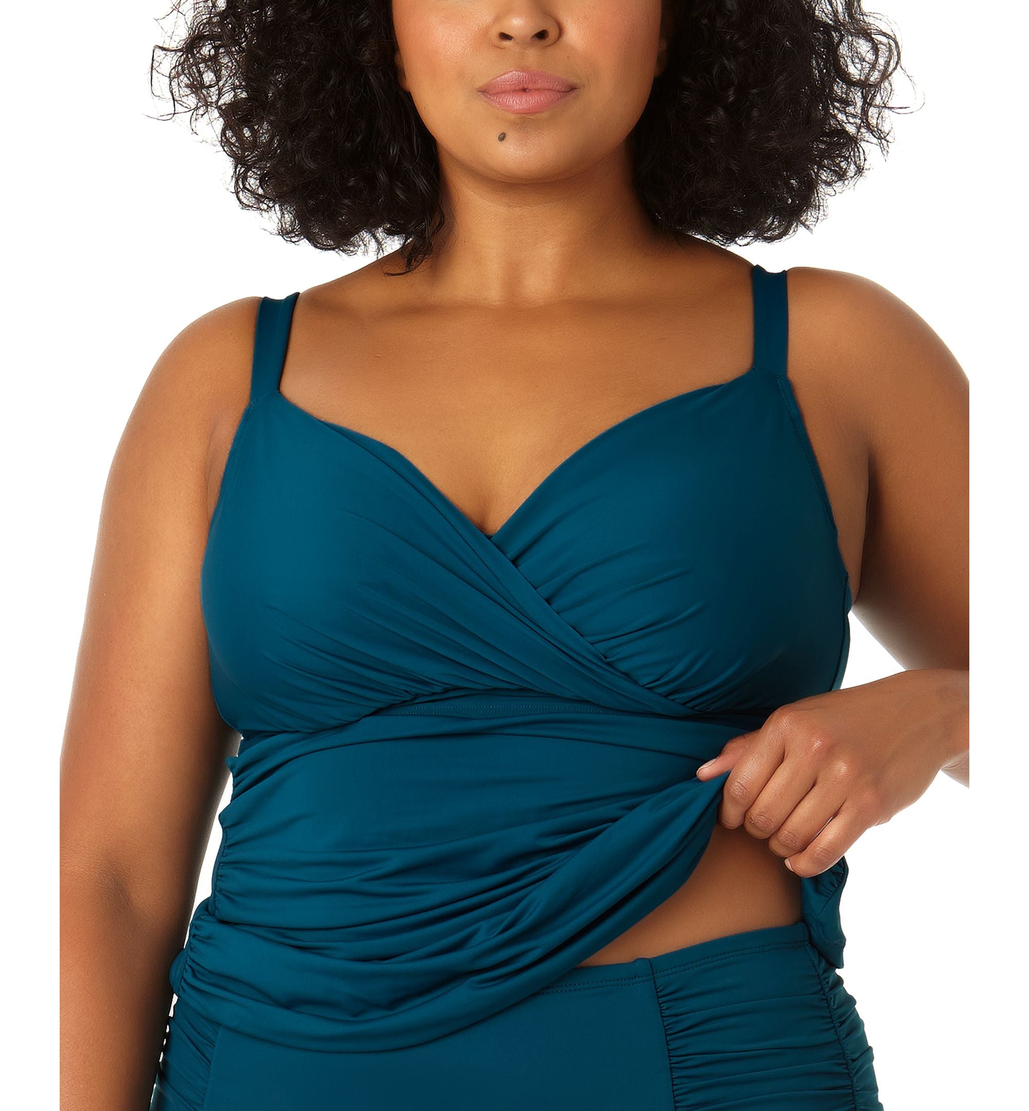 Plus Size  Surplice Shirred Tankini Top