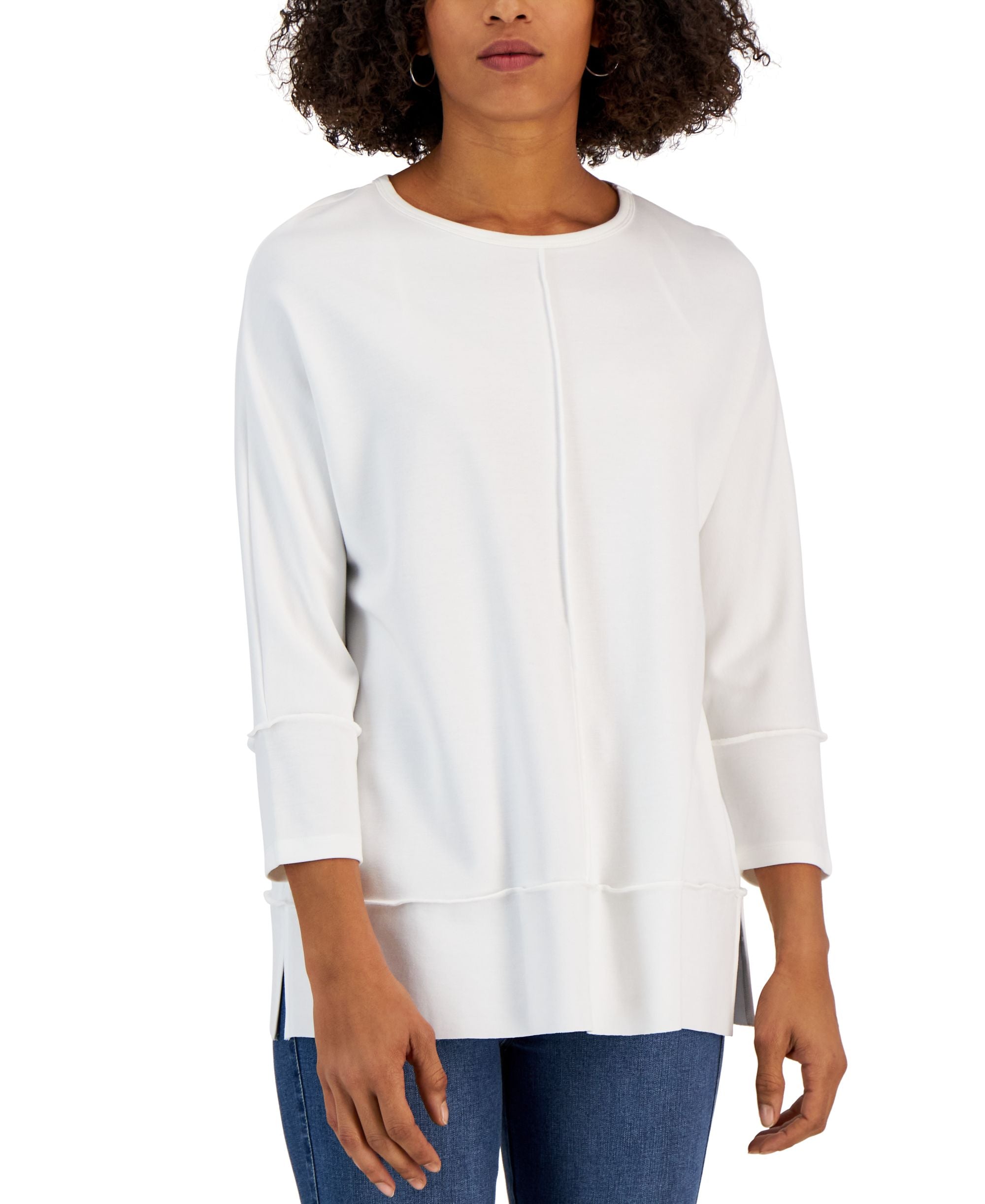 Jones New York Womens Serenity Knit Tunic With Three Quarter Length Dolman Sleeves Seam Details