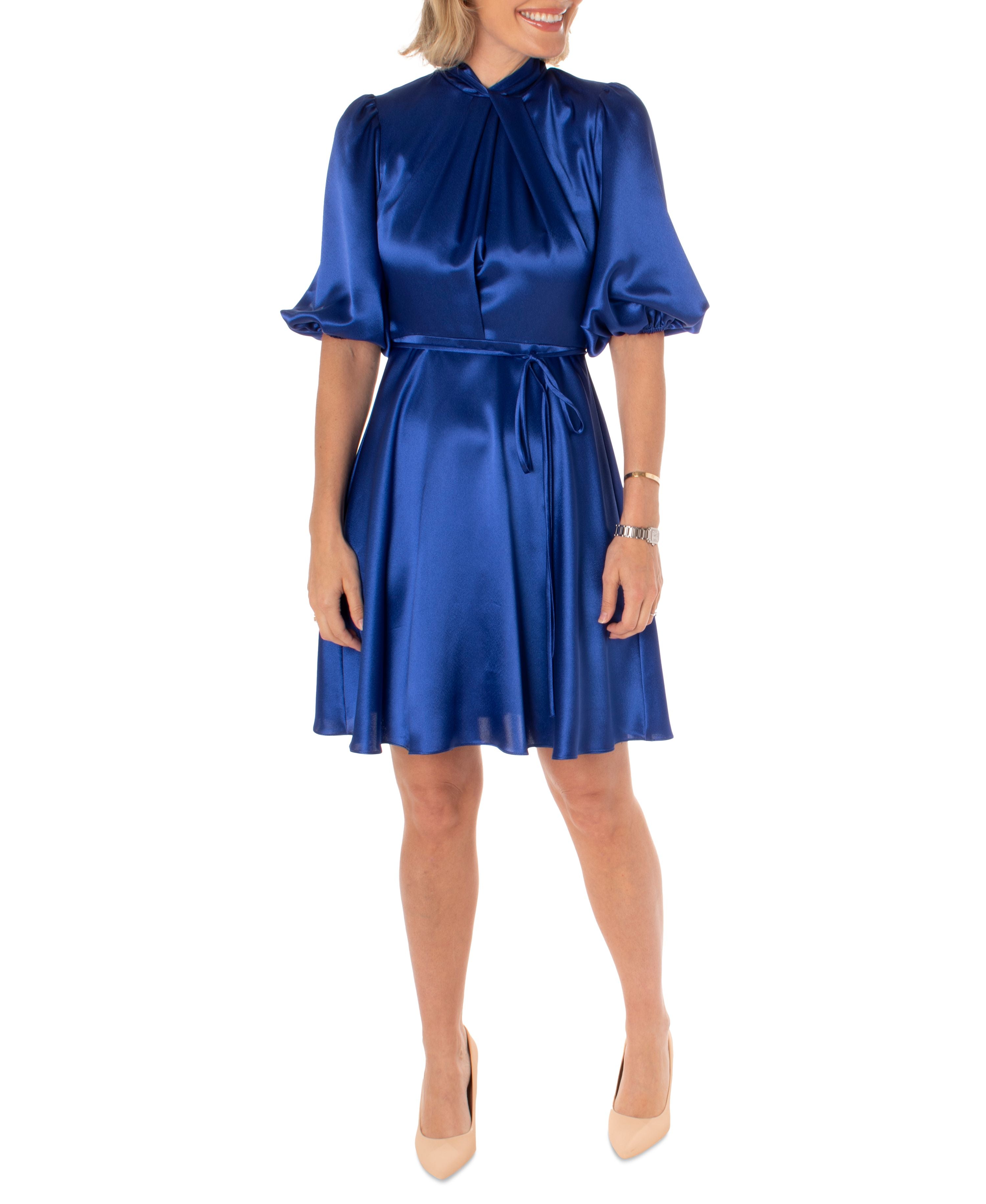 Women's Puff-Sleeve Satin A-Line Dress