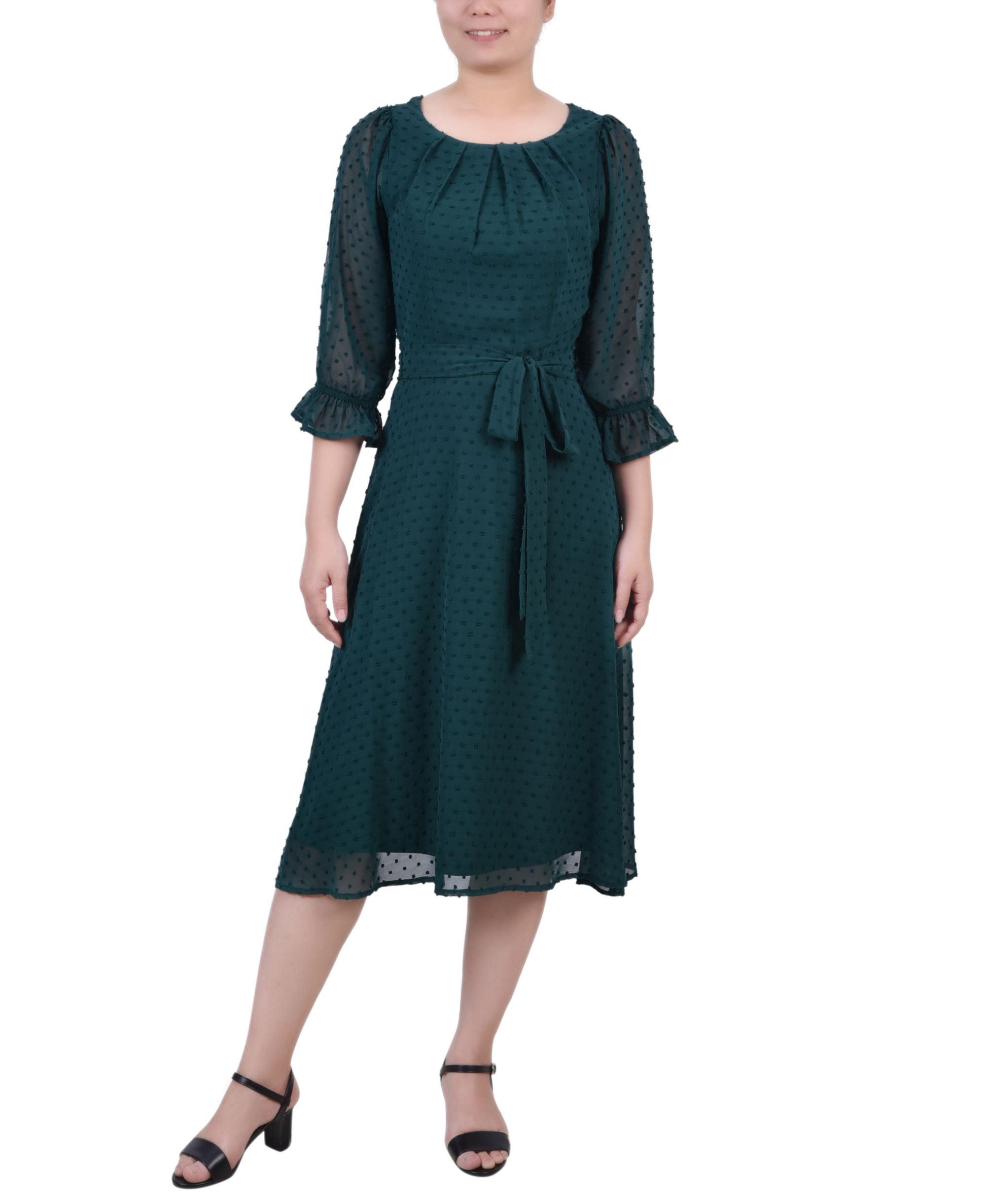 Petite Belted Swiss Dot Dress