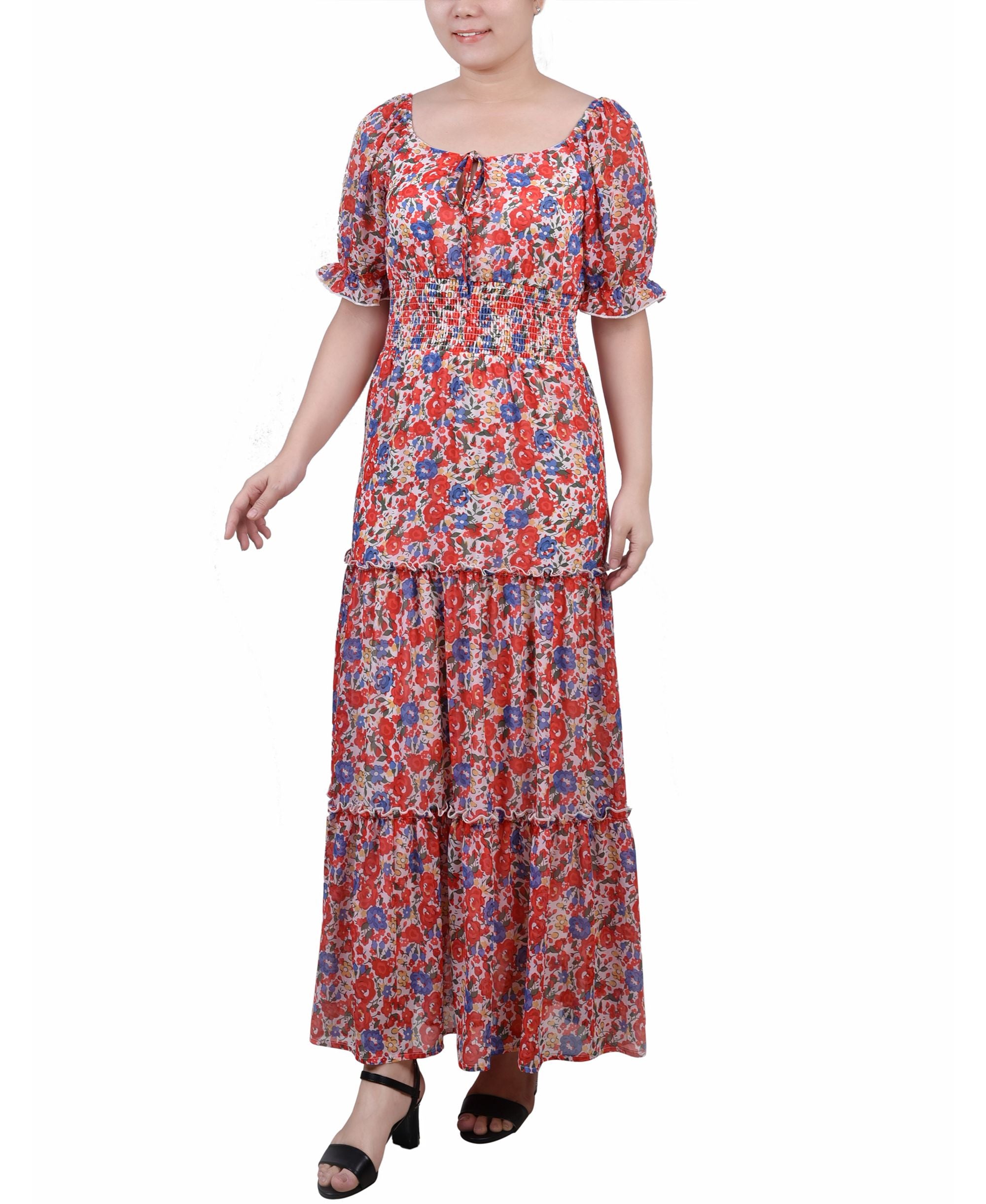 NY Collection Petite Maxi Short Sleeve Dress