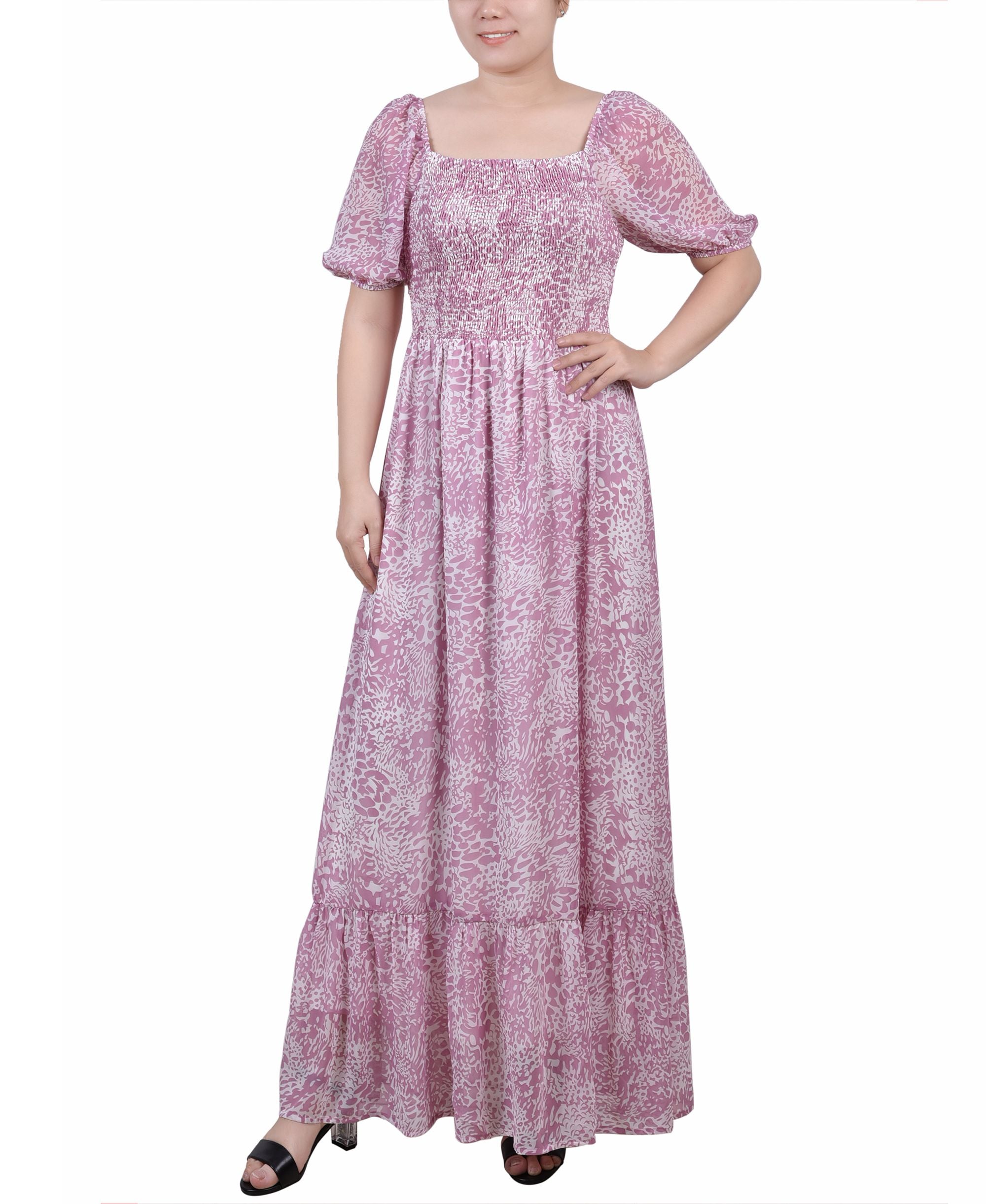 Petite Short Sleeve Smocked Maxi Dress