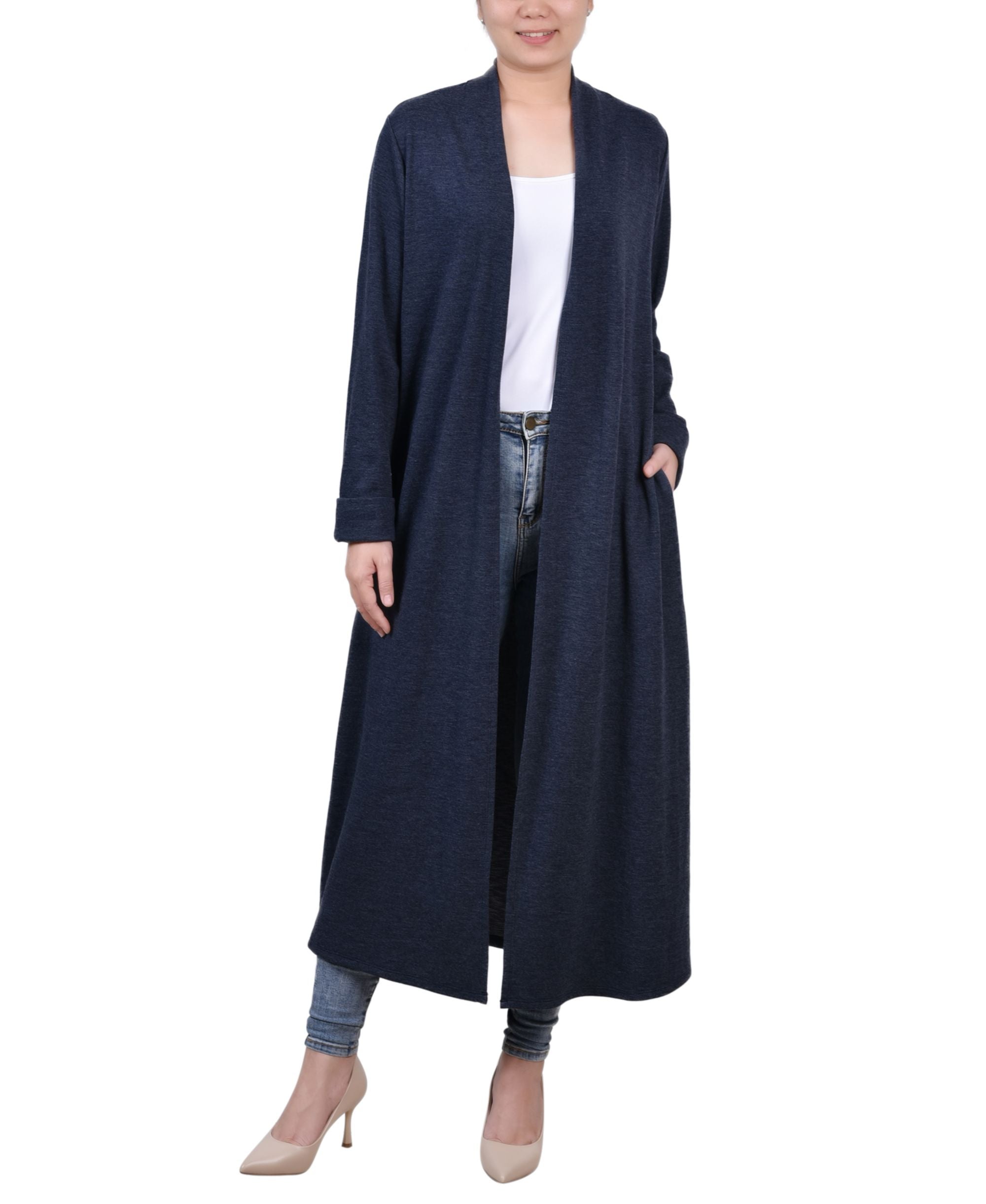 NY Collection Petite Long Sleeve Heavy Ponte Duster Sweater