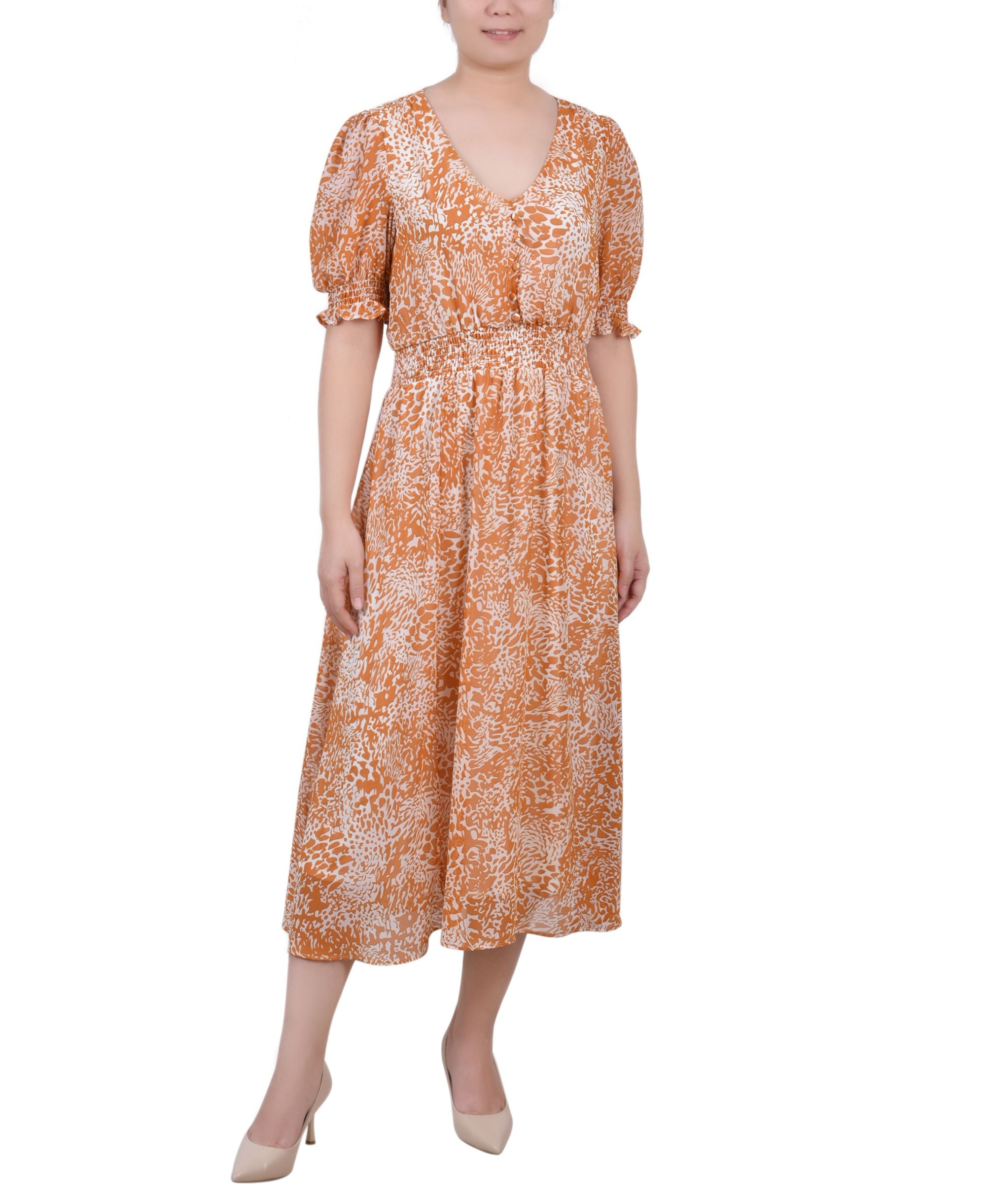NY Collection Petite Short Puff Sleeve Chiffon Dress