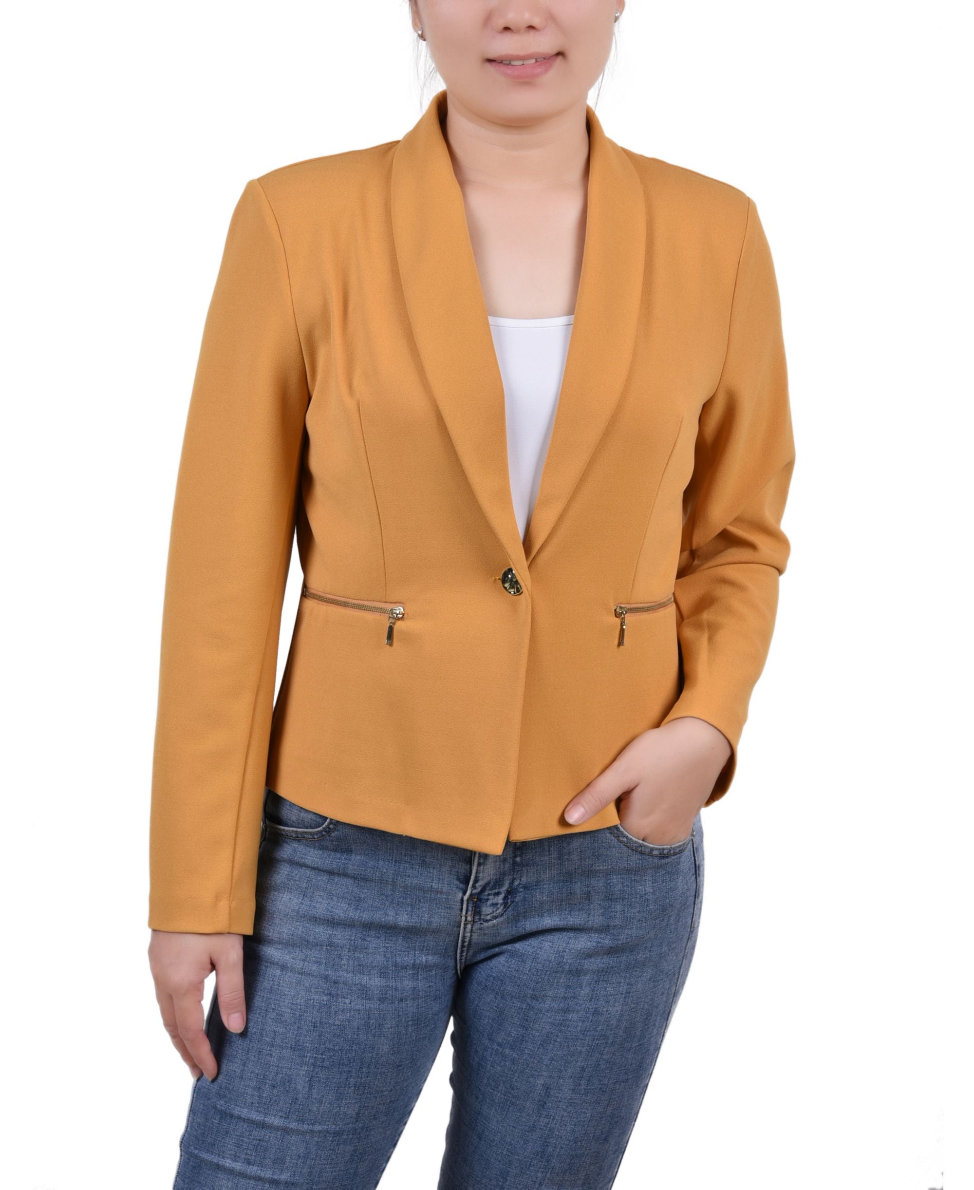 NY Collection Petite Cropped Long Sleeve Crepe Jacket